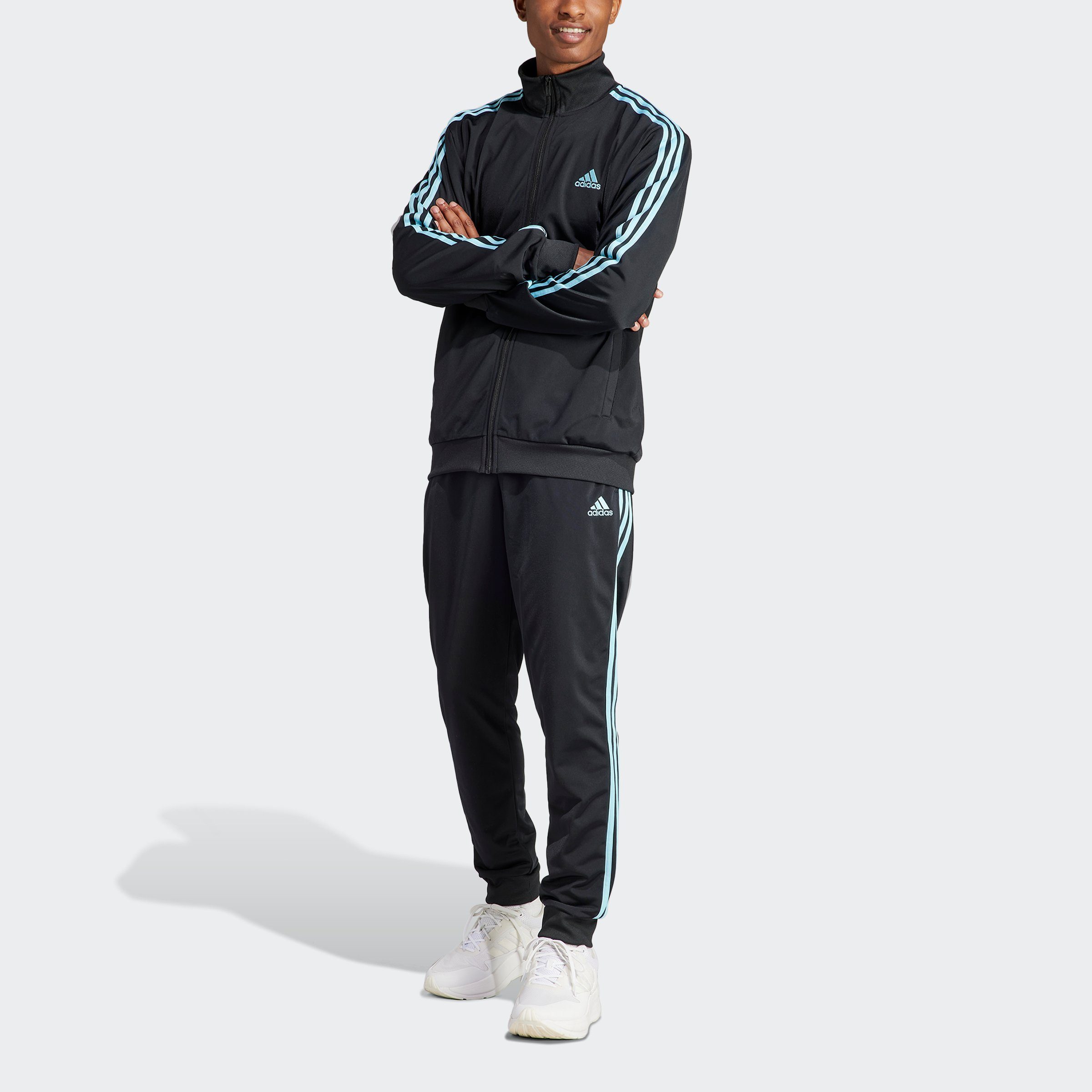 adidas Sportswear Trainingsanzug (2-tlg) BLACK/LTAQUA TRICOT 3-STREIFEN BASIC