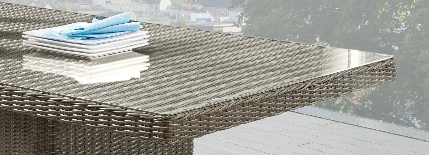 Destiny Gartentisch LUNA, 165x90/200x100 x 75 cm, rechteckig, aufgelegte Glasplatte