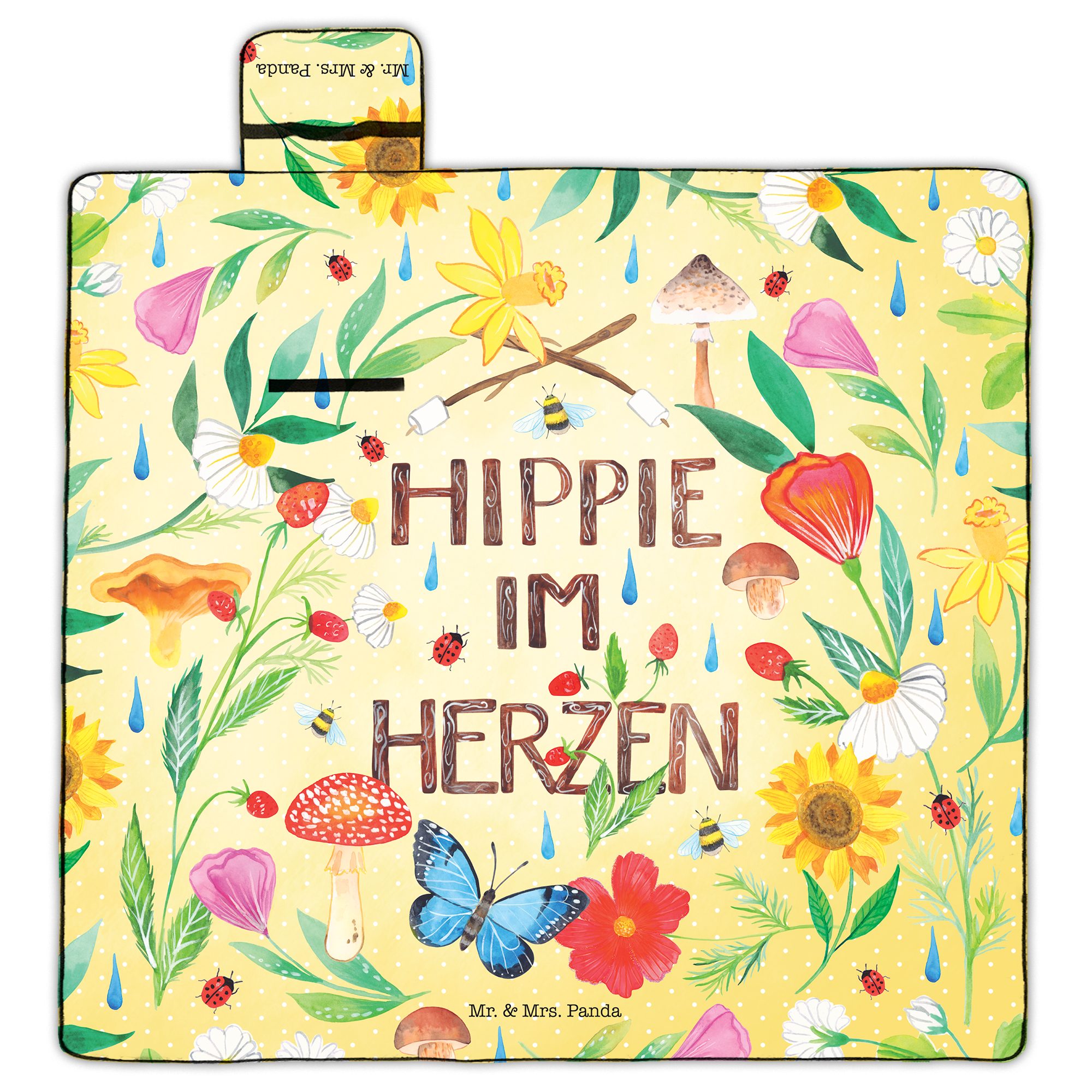 Picknickdecke Hippie im Herzen - Mr. Deko, Picknickde, Campingdecke, Panda Mrs. Geschenk, Frühlings &