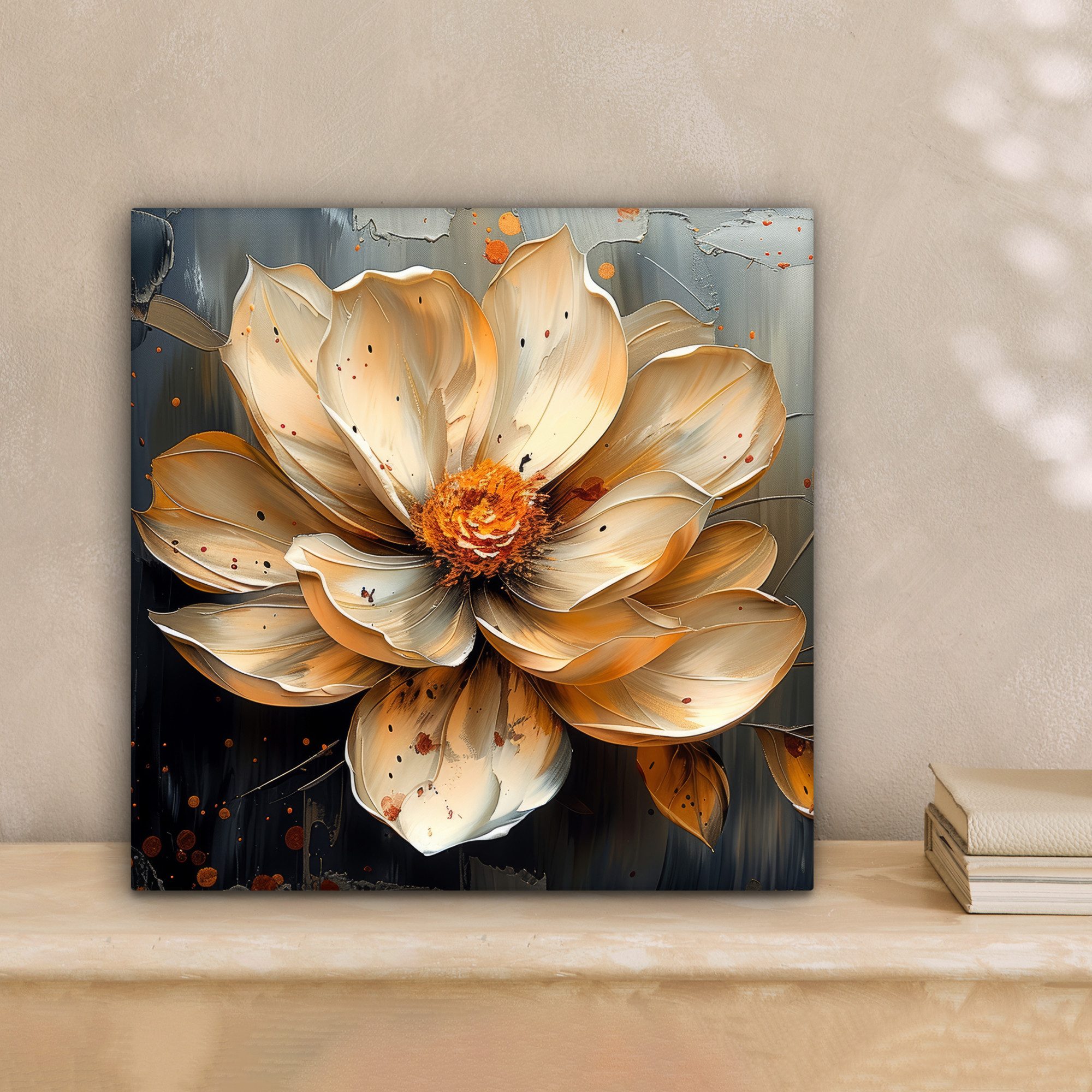OneMillionCanvasses® Leinwandbild Blumen - Gold - Kunst - Schwarz - Modern, günstig online kaufen