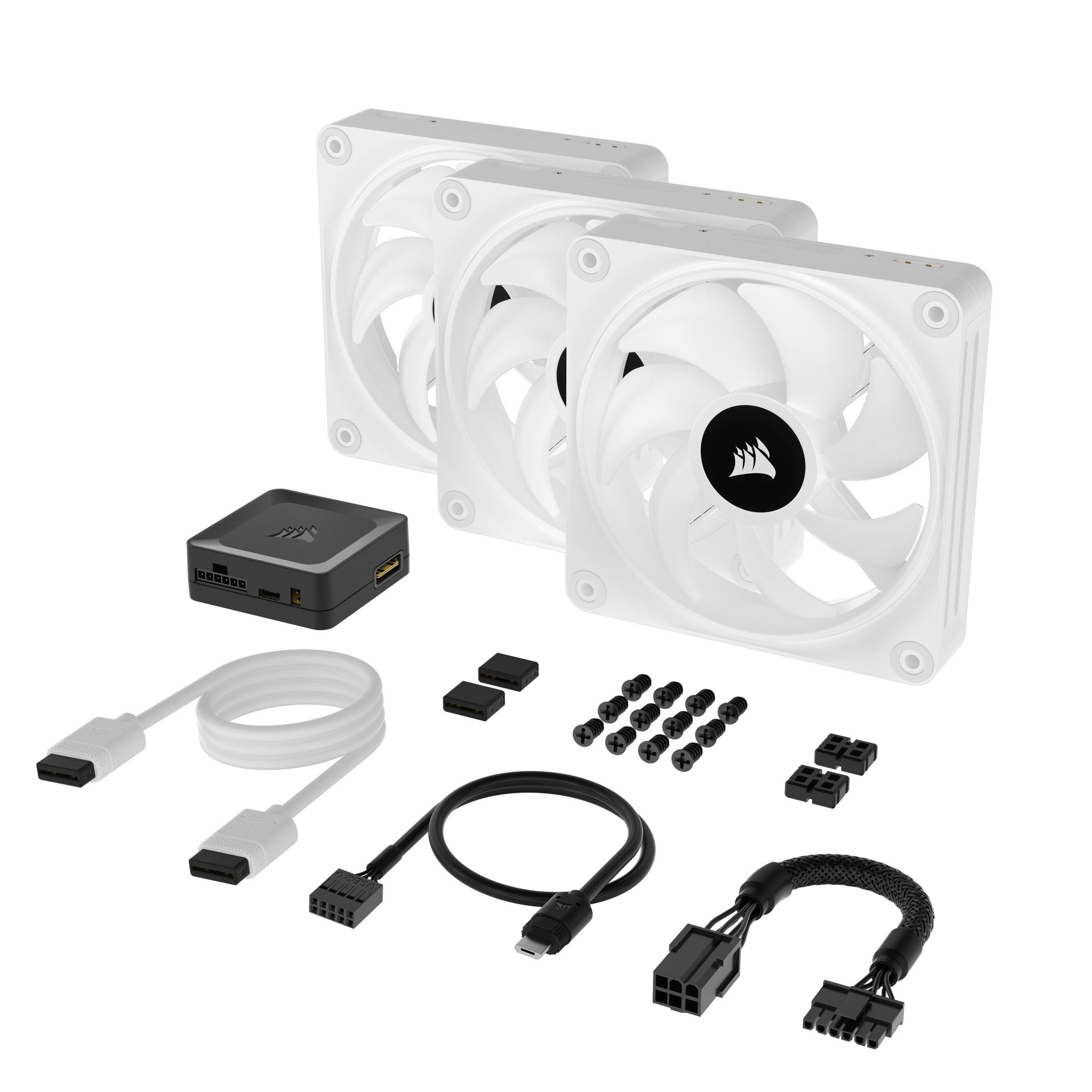 Corsair Gehäuselüfter iCUE LINK QX120 RGB Starter-Kit – Weiß 120-mm-PWM-Lüfter, RGB-Lüfter