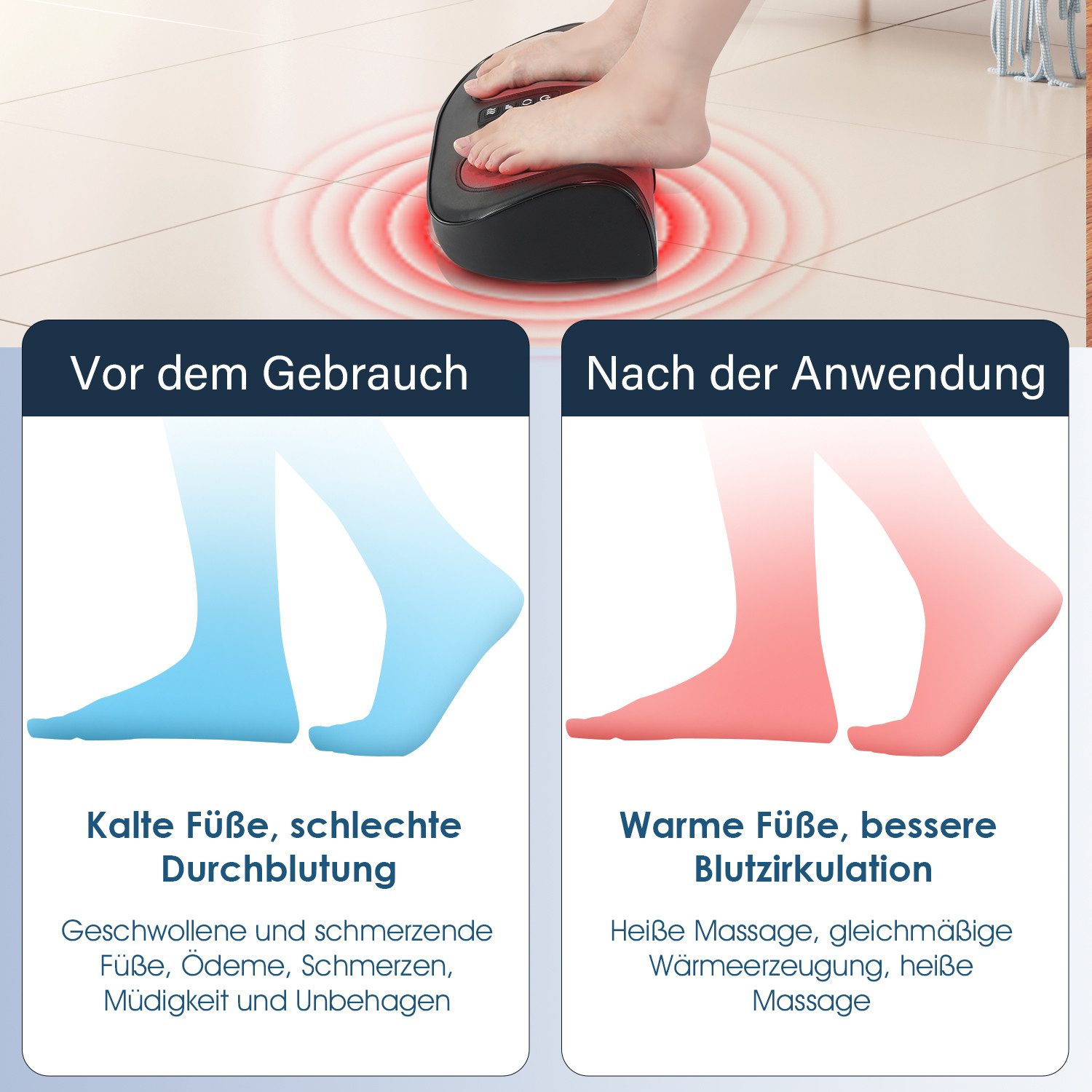 oyajia Shiatsu-Fußmassagegerät Elektrisches Fußmassagegerät, Wärmefunktion, Akupressur und Kneten, Zuschaltbare Heizfunktion, Die Fußreflexzonenmassage fördert die Durchblutung