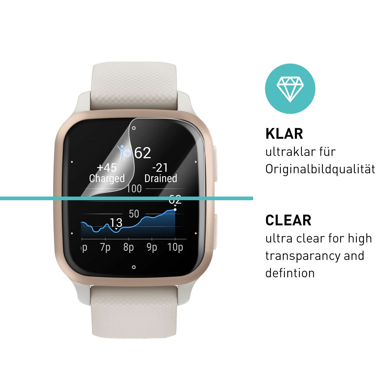 smartect Displayschutzfolie TPU Schutzfolie Klar für Garmin Venu Sq 2 / Sq 2 Music, Set, 3 Stück, Panzerfolie Bildschirm Displayfolie