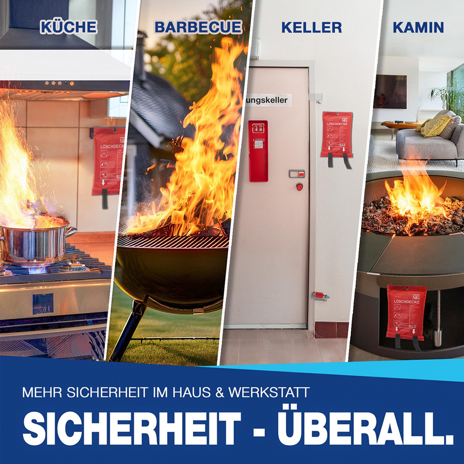 NTG Nutzfahrzeug Technik GmbH Löschdecke 1m² NTG Feuerlöschdecke Fiberglas Brandschutzdecke DIN EN1869, 100x100 cm, (0-St), Brandschutzdecke 1x1m