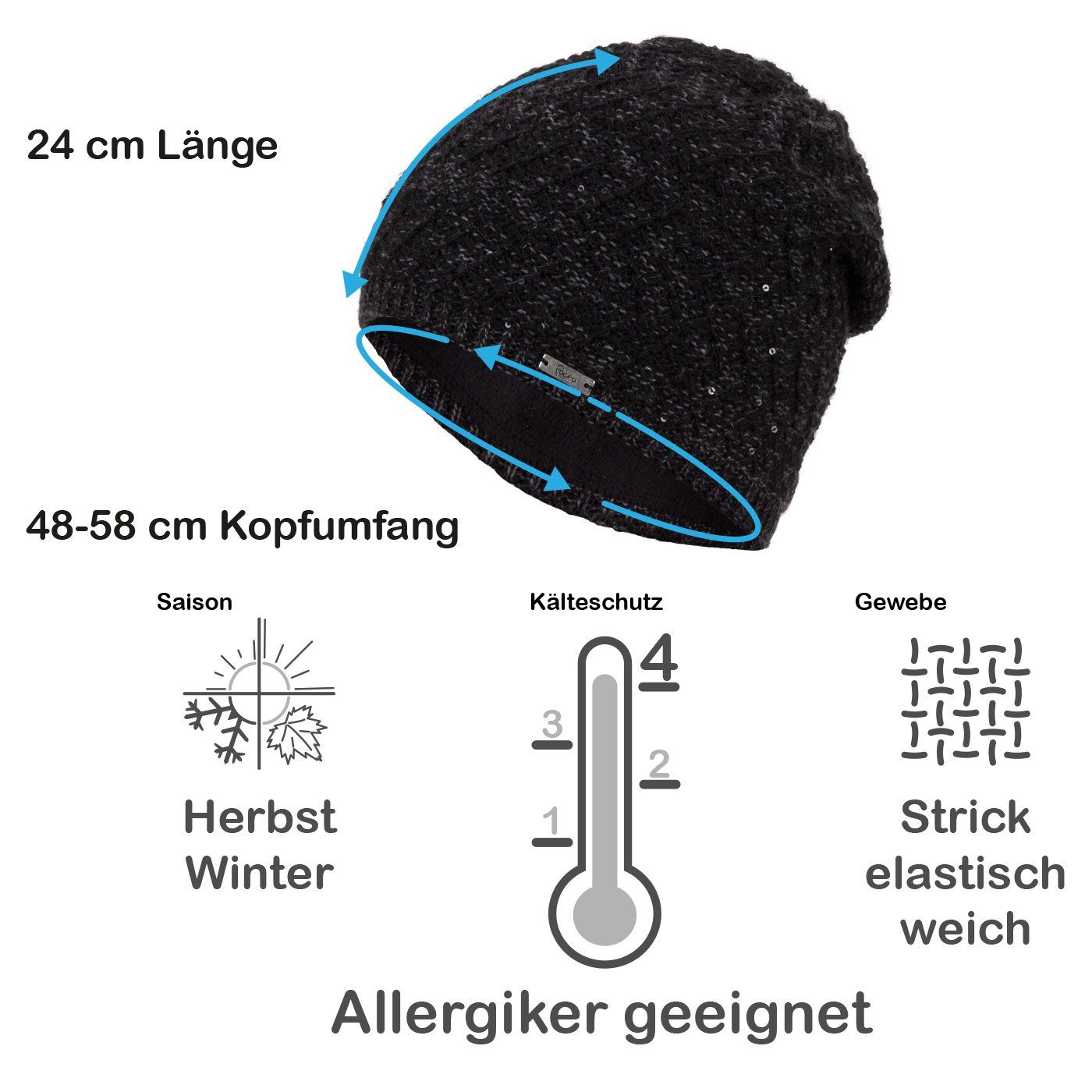 Faera Strickmütze Wintermütze Damen Mütze Beanie Haube gefüttert Strickmütze Damenmütze
