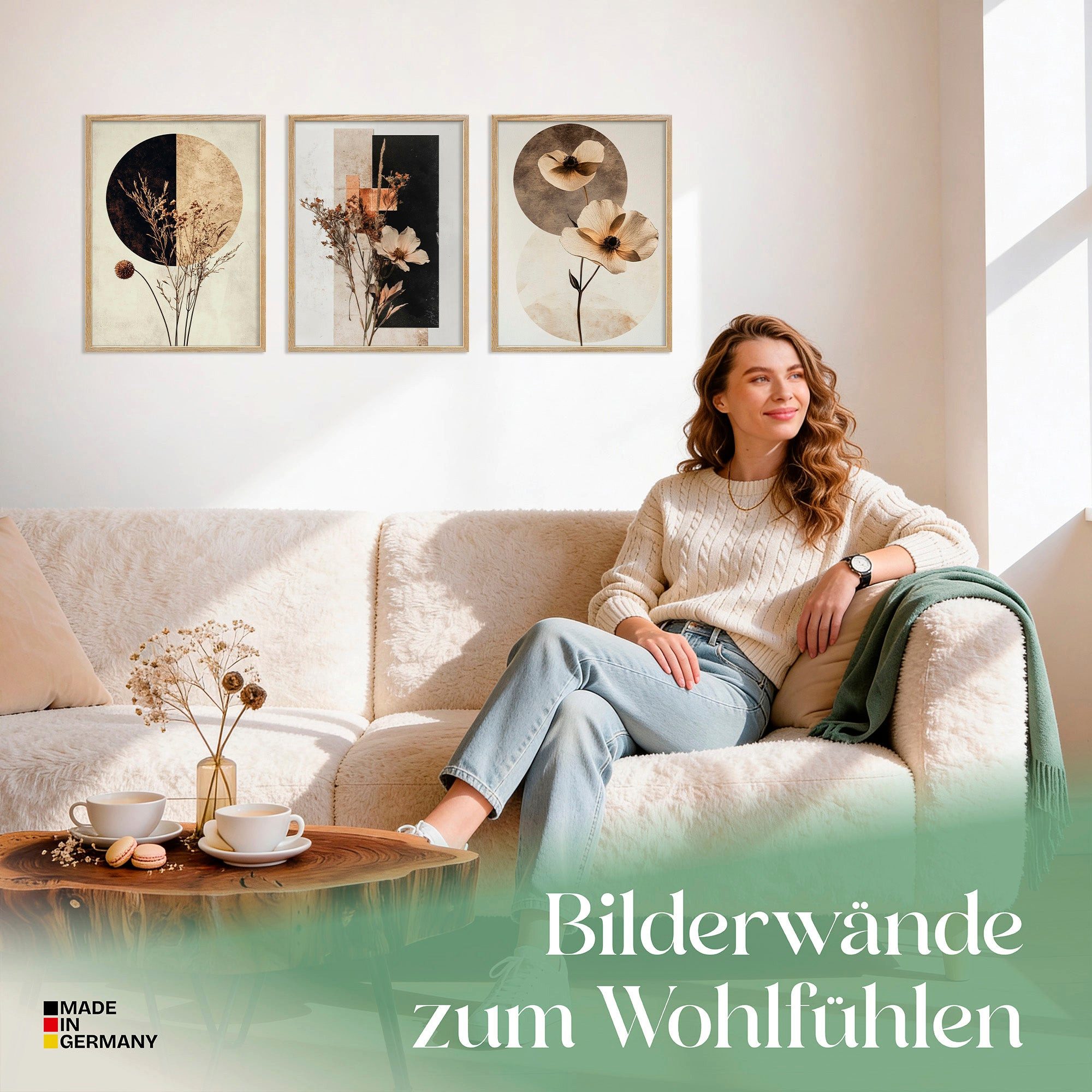 ARTFAVES Bilder-Collage Poster Set Abstract Flower Art 1 I mehrteilige Bilderwand I Wandbilder, (Wandbilder modern, 3 St)