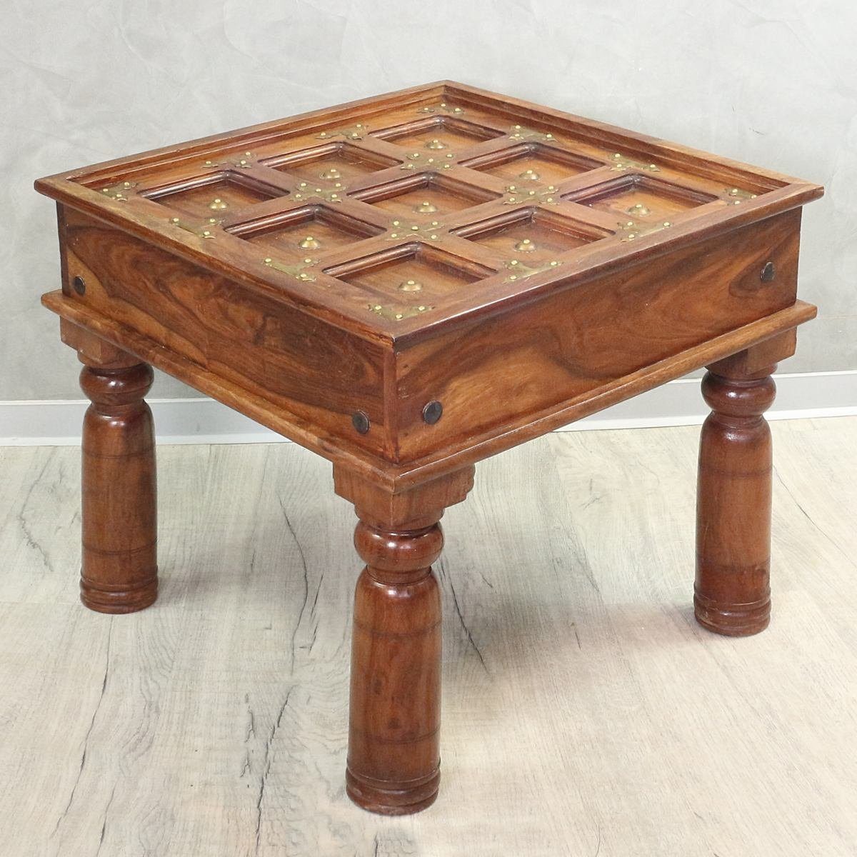 Oriental Galerie Beistelltisch Indischer Tisch mit Messing Braun Gold ohne Glas 55 cm