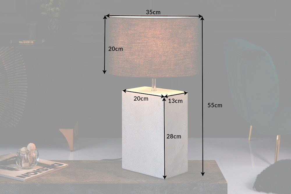 riess-ambiente Tischleuchte NOBLE 55cm weiß, · Leinenstoff Leuchtmittel, · · Marmor Wohnzimmer mit Schlafzimmer Lampenschirm · ohne