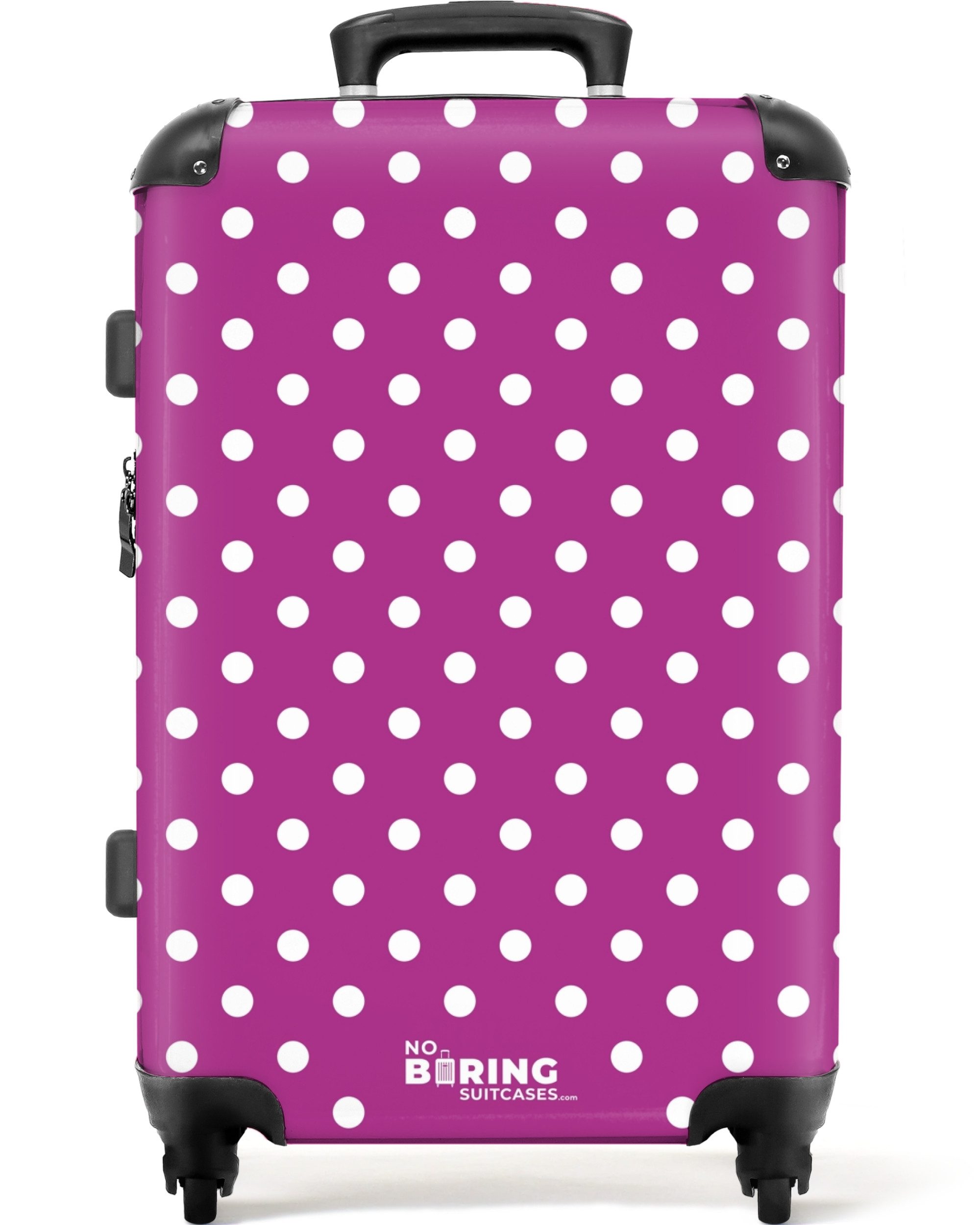 NoBoringSuitcases.com© Hartschalen-Trolley Weiße Punkte auf lila günstig online kaufen