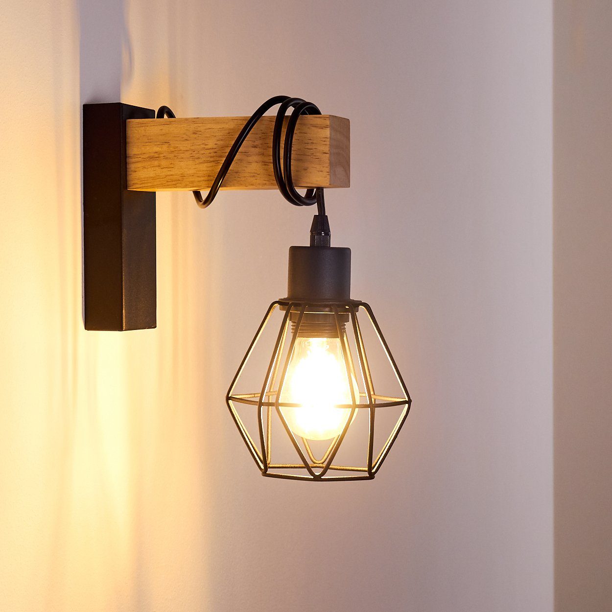 Beleuchtung Zimmer Flur hofstein Wand Lampen Wandleuchte Wohn Schlaf Holz/schwarz Vintage