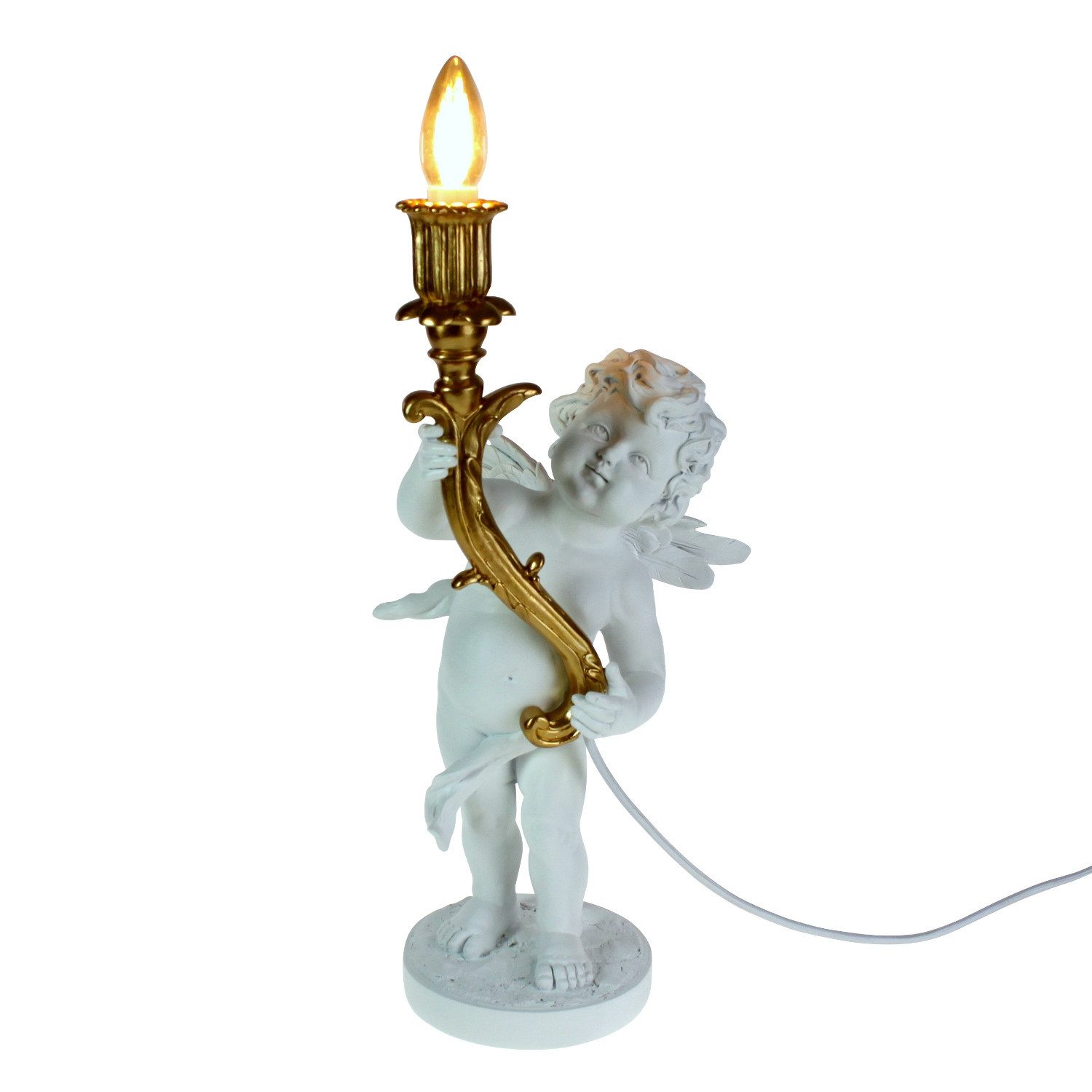 Werner Voß Tischleuchte Lampe Leuchter Engel Putte weiß gold barock shabby Deko, ohne Leuchtmittel