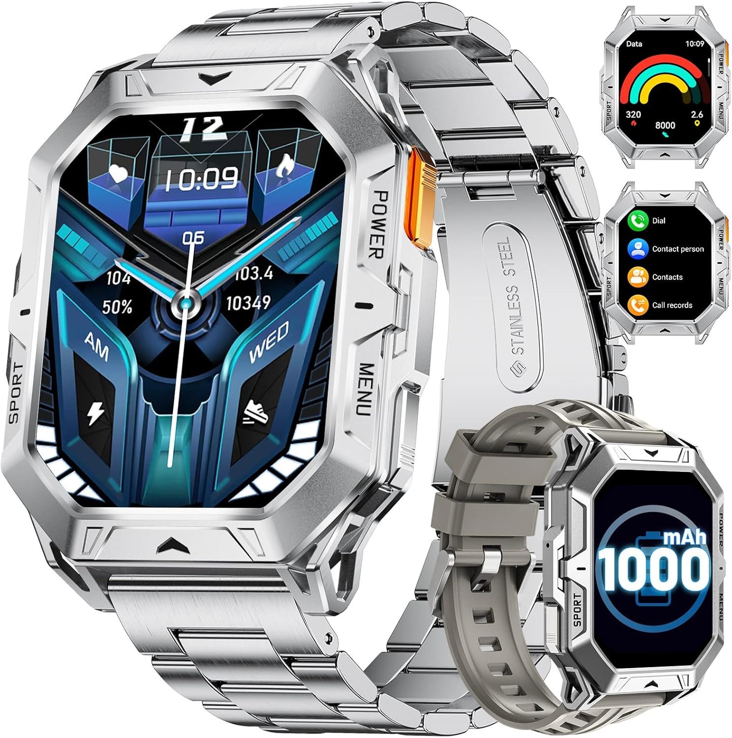 Lige TX1-H Smartwatch (5,4 cm, Android ios), Militär-Smartwatch TX1 mit 2.13" AMOLED, 1000mAh Akku, 100 Sportmodi