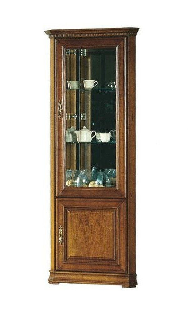 JVmoebel Eckvitrine Klassischer Eckvitrinenschrank aus Ahornholz in edlem Braunton Made in Europa