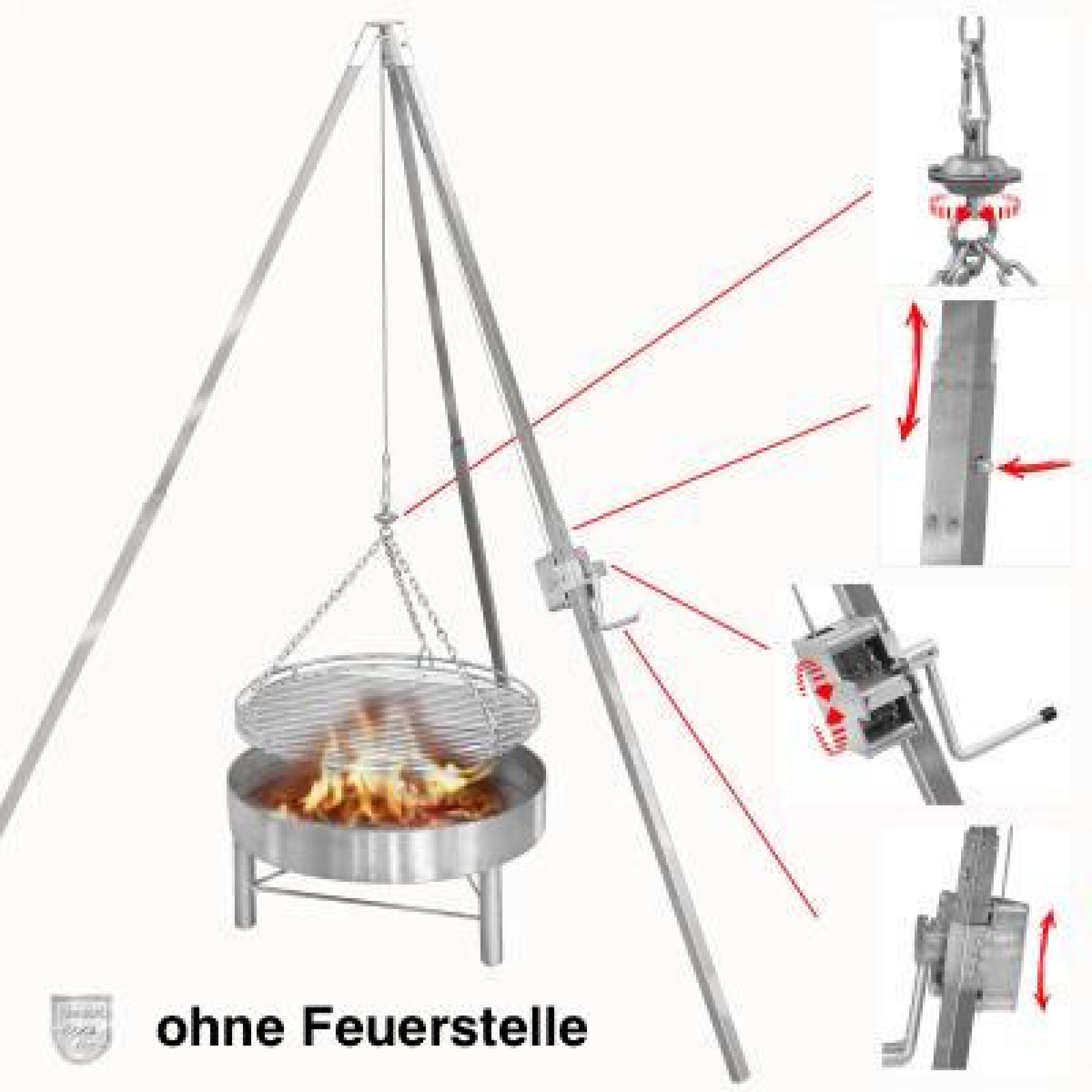 Schneider Grillgeräte GmbH & Co.KG Feuerstelle Schneider Edelstahl Dreibeingrill Schwenkgrill Rost Ø 50 cm ohne