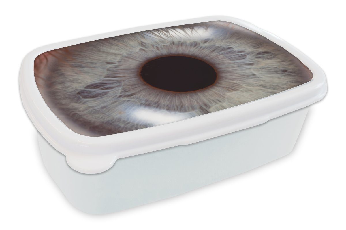MuchoWow Lunchbox Nahaufnahme des Auges, Kunststoff, (2-tlg), Brotbox für Kinder und Erwachsene, Brotdose, für Jungs und Mädchen weiß