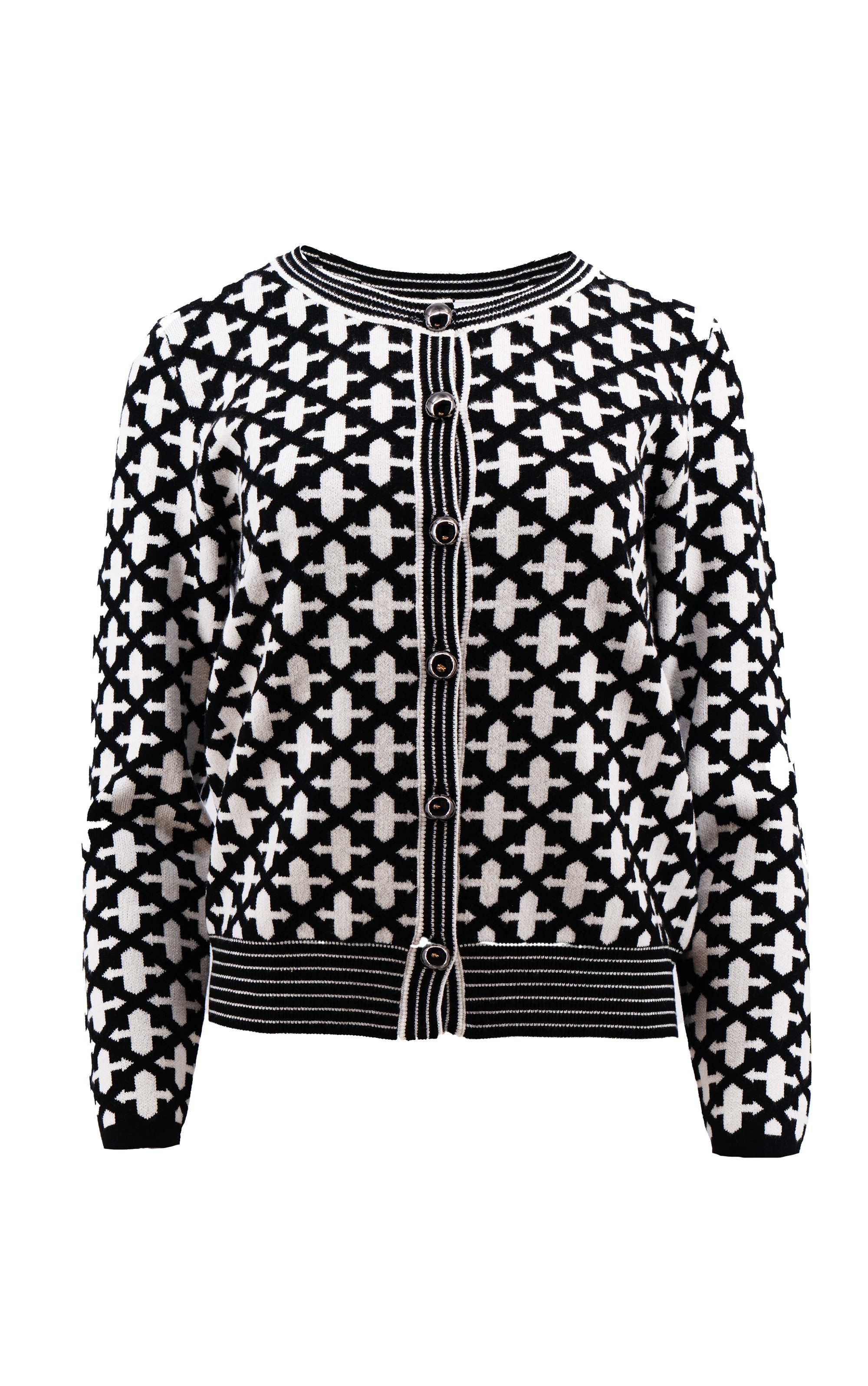 Passioni Strickjacke mit einem schwarz-weißen geometrischen, grafischen Muster