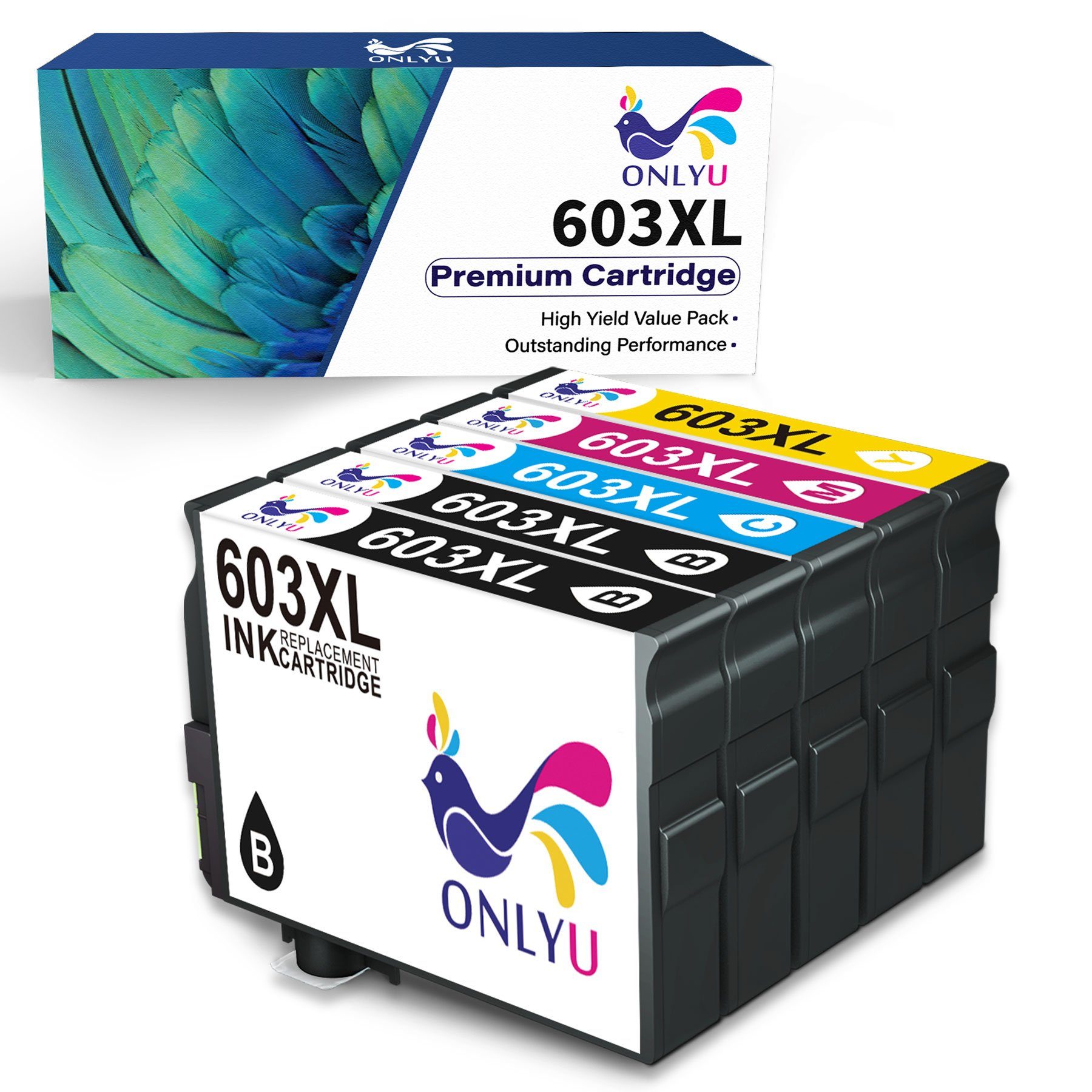 ONLYU ersetzt für EPSON 603XL 603 multipack XP-2100 XP-2105 WF-2830 Tintenpatrone 2x Schwarz, 1x Cyan, 1x Magenta, 1x Gelb(5er-pack)