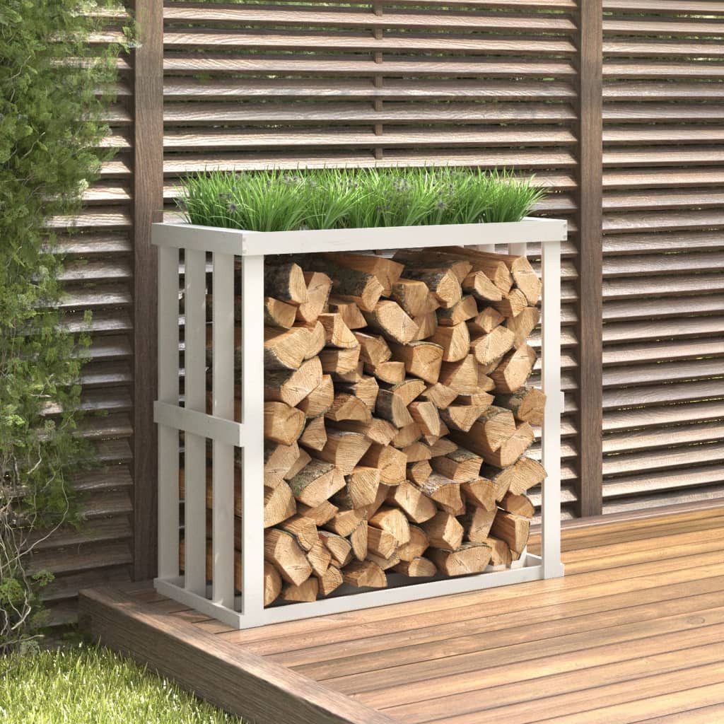 vidaXL Kaminholzregal, Outdoor-Kaminholzregal Weiß 108x52x106 cm Massivholz Kiefer