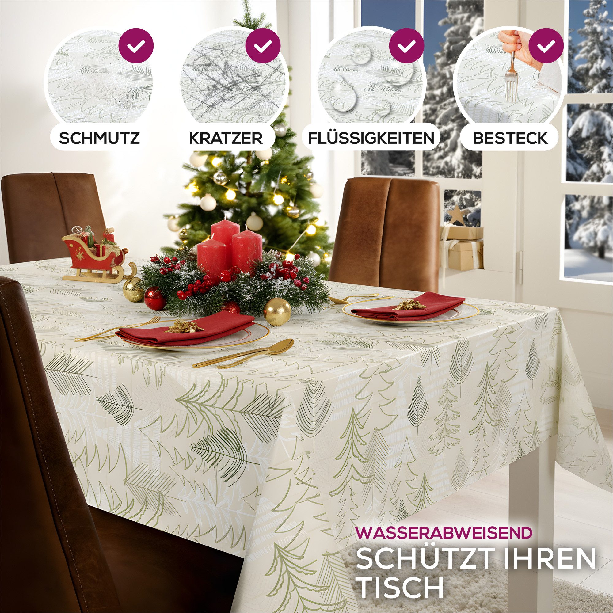 Beautex Tischdecke Wachstuchtischdecke abwischbar Tischdecke RUND ECKIG, Weihnachten (1-tlg)