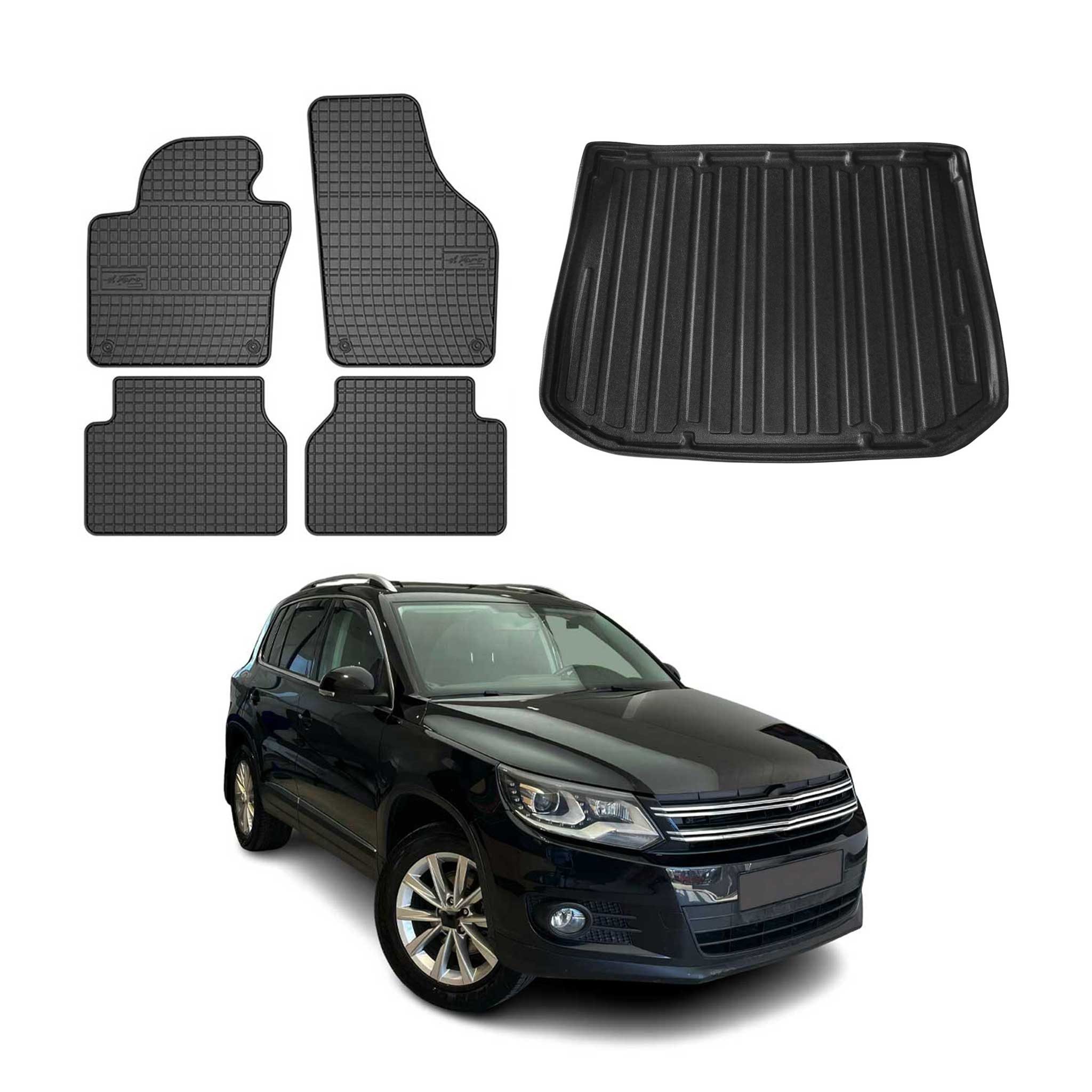 OMAC Auto-Fußmatten Kofferraumwanne Set für VW Tiguan 2007-2018 Gummi TPE Schwarz 5x (5 St), für VW Tiguan 2007-2018 VW Tiguan 2007-2018, Einfache Installation,Antirutsch,Leicht zu reinigen