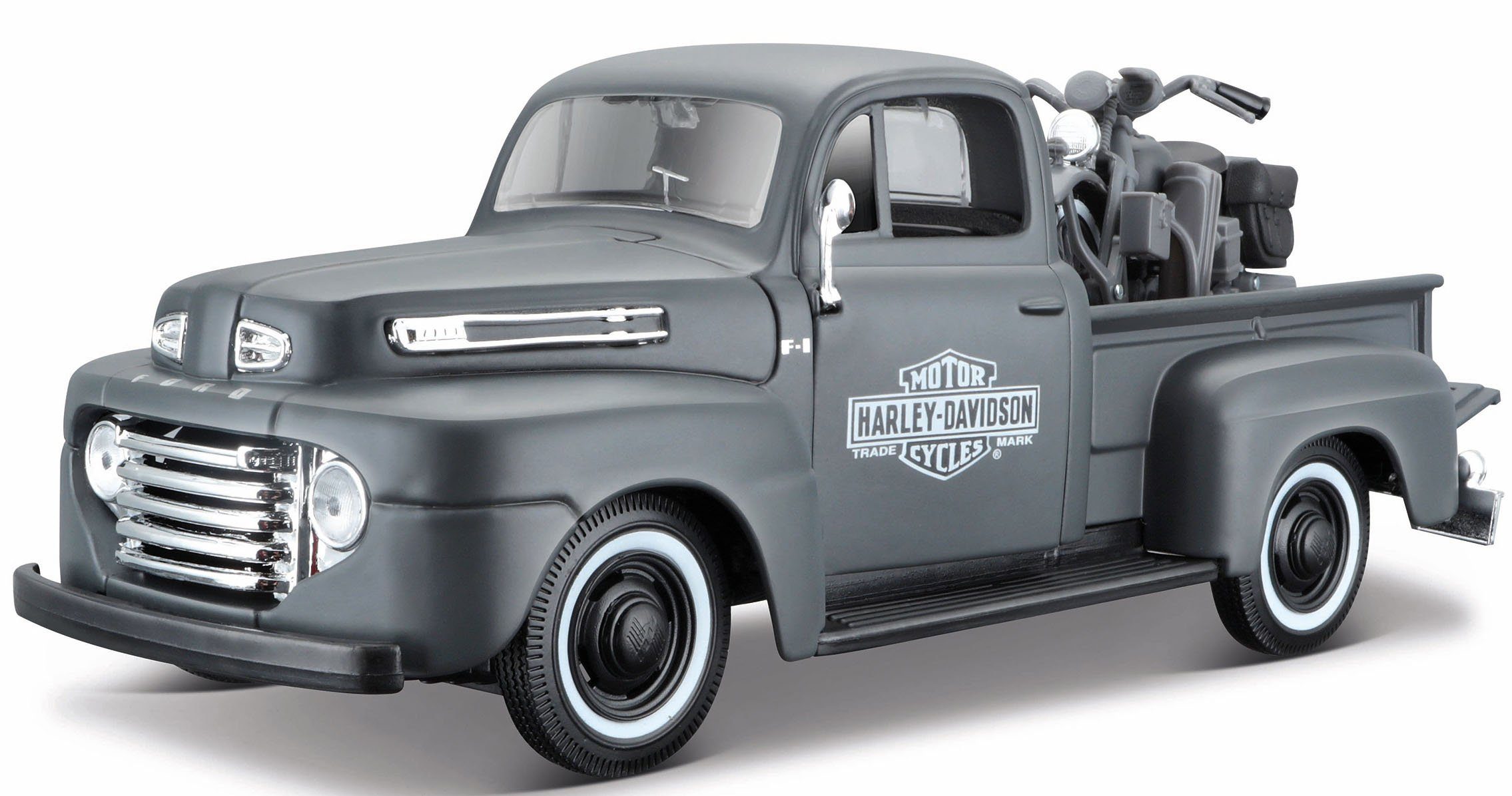 Maisto® Sammlerauto Ford F1 ´48, Maßstab 1:24, inklusive Harley-Davidson WLA Flathead