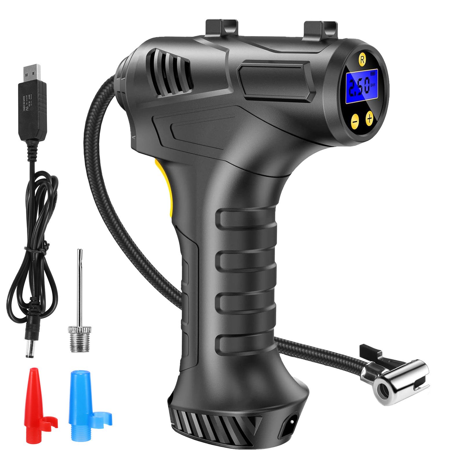 Akku-Luftpumpe Luftpumpe mit Digital LED Anzeige mit 3 Düsen