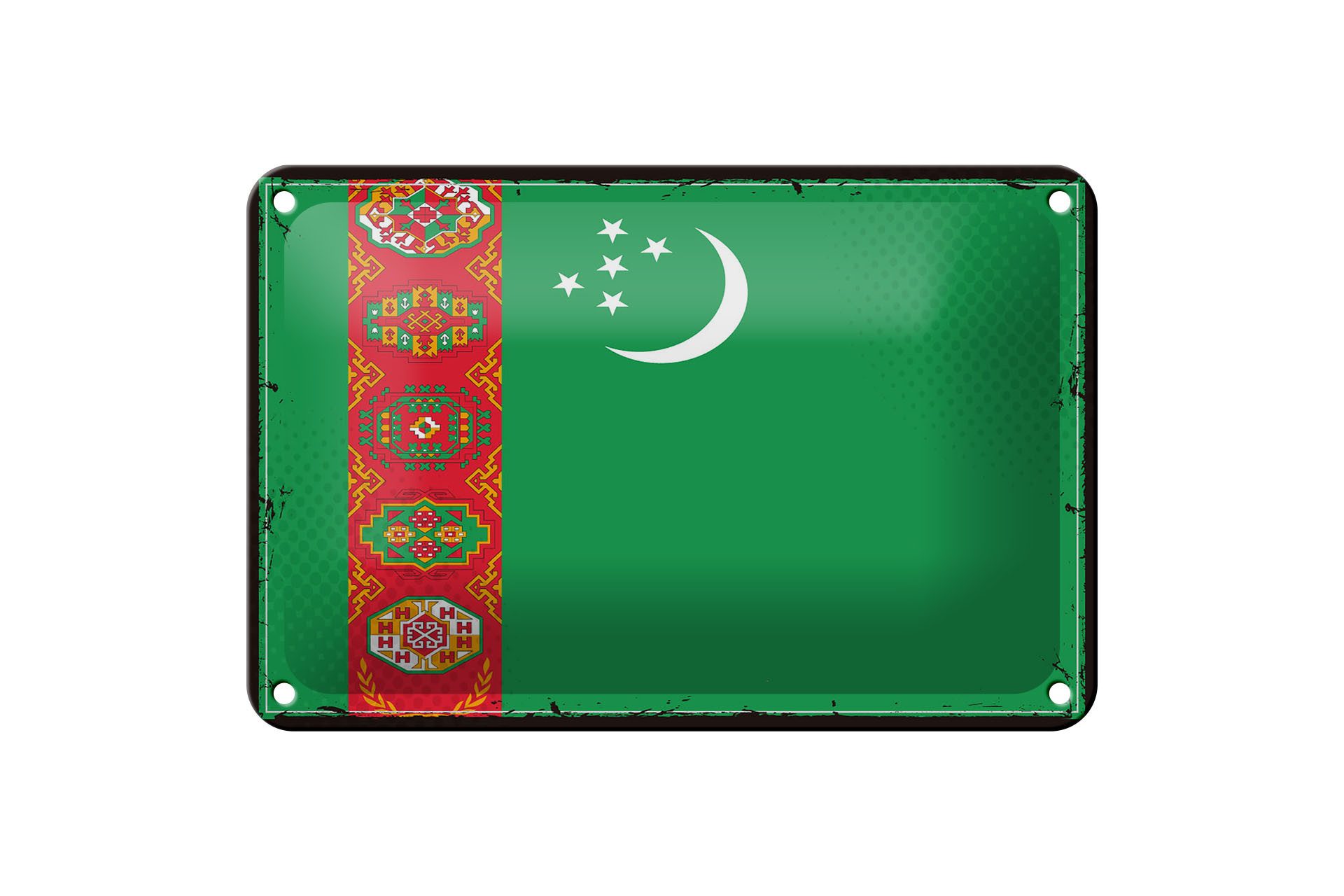 Femer GmbH Metallschild Flagge Turkmenistans 18x12cm Retro Turkmenistan, (1 St), gewölbte Oberfläche, abgerundete Ecken, umgeschlagene Kanten