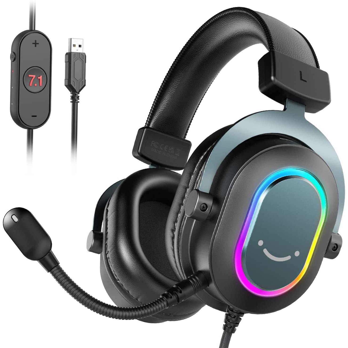 FIFINE Mikrofon Headset Gaming PC PS4 PS5 mit Mikrofon Over-Ear Kopfhörer mit Kabel, RGB-Design, 3 Sound-Modi, Surround-Sound und Ohrpolster