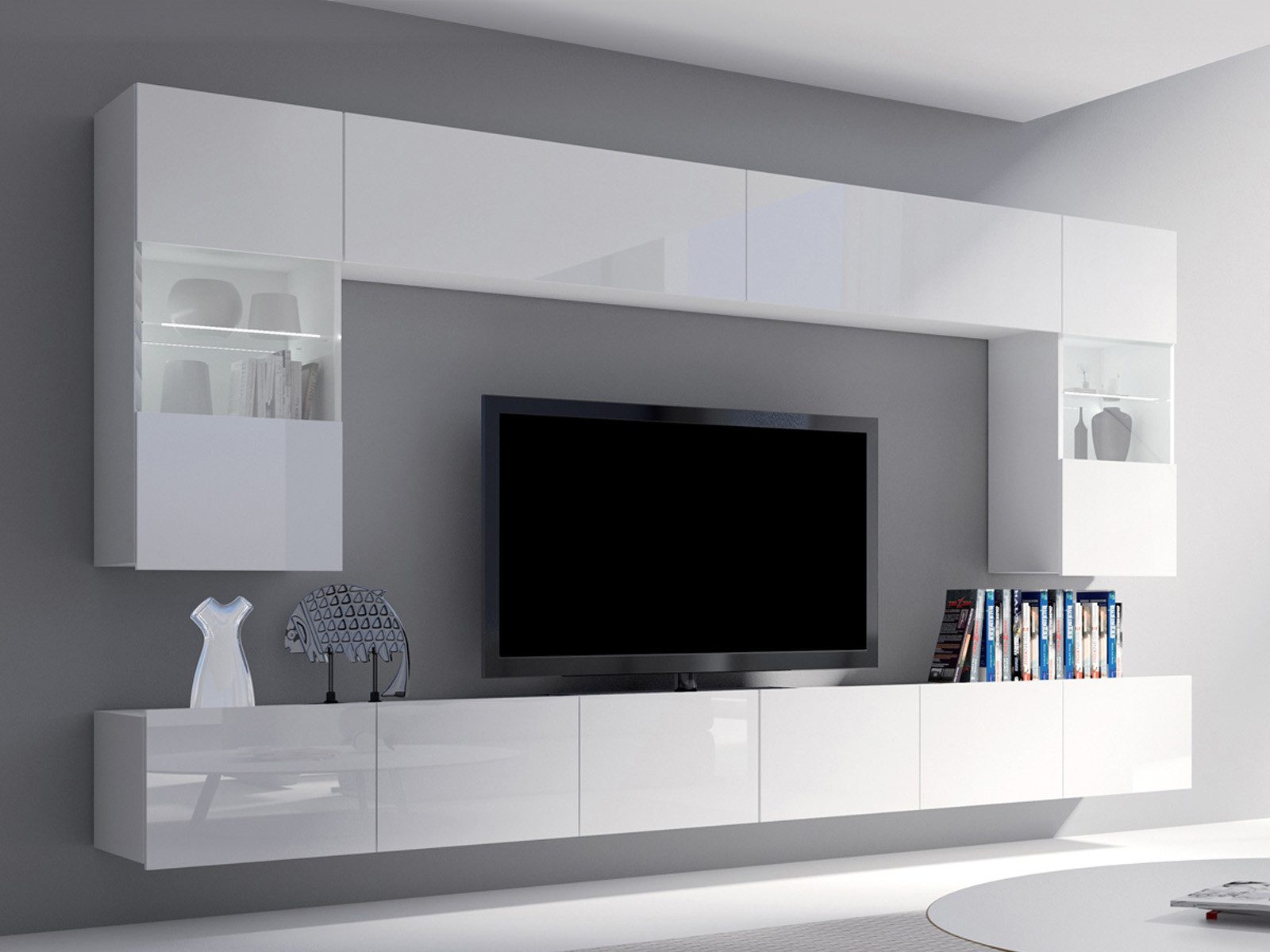 HAUSELEMENT Wohnwand CALABRINI-1, (6-St), Hängewohnwand Schrankwand LED-Beleuchtung Anbauwand Modern