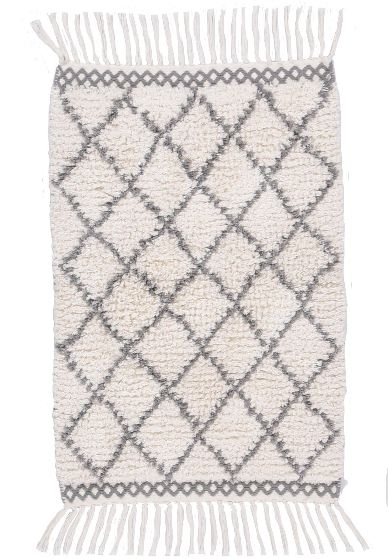 TOM TAILOR HOME Badematte Ethno Bath, Höhe 20 mm, fußbodenheizungsgeeignet, Baumwolle, rechteckig, Badteppich, Berber Look, Rauten Muster, mit Fransen, reine Baumwolle