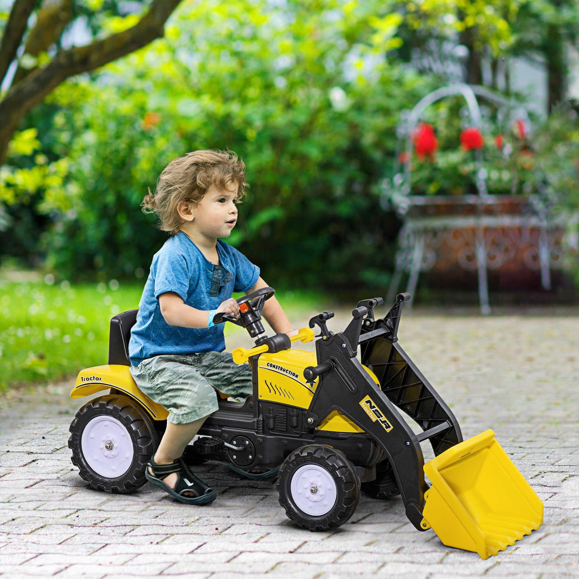 HOMCOM Trettraktor Sitzbagger, Aufsitzbagger mit Schaufel günstig online kaufen