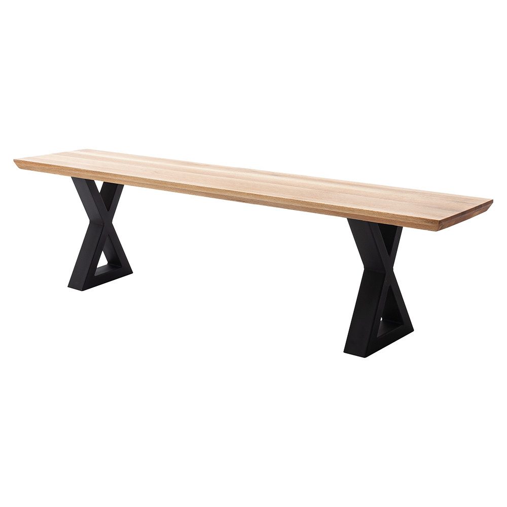 Lomadox Sitzbank PARACATU-06, Massivholz, X-Gestell, Schweizer Kante, Eiche geölt, 160x40cm