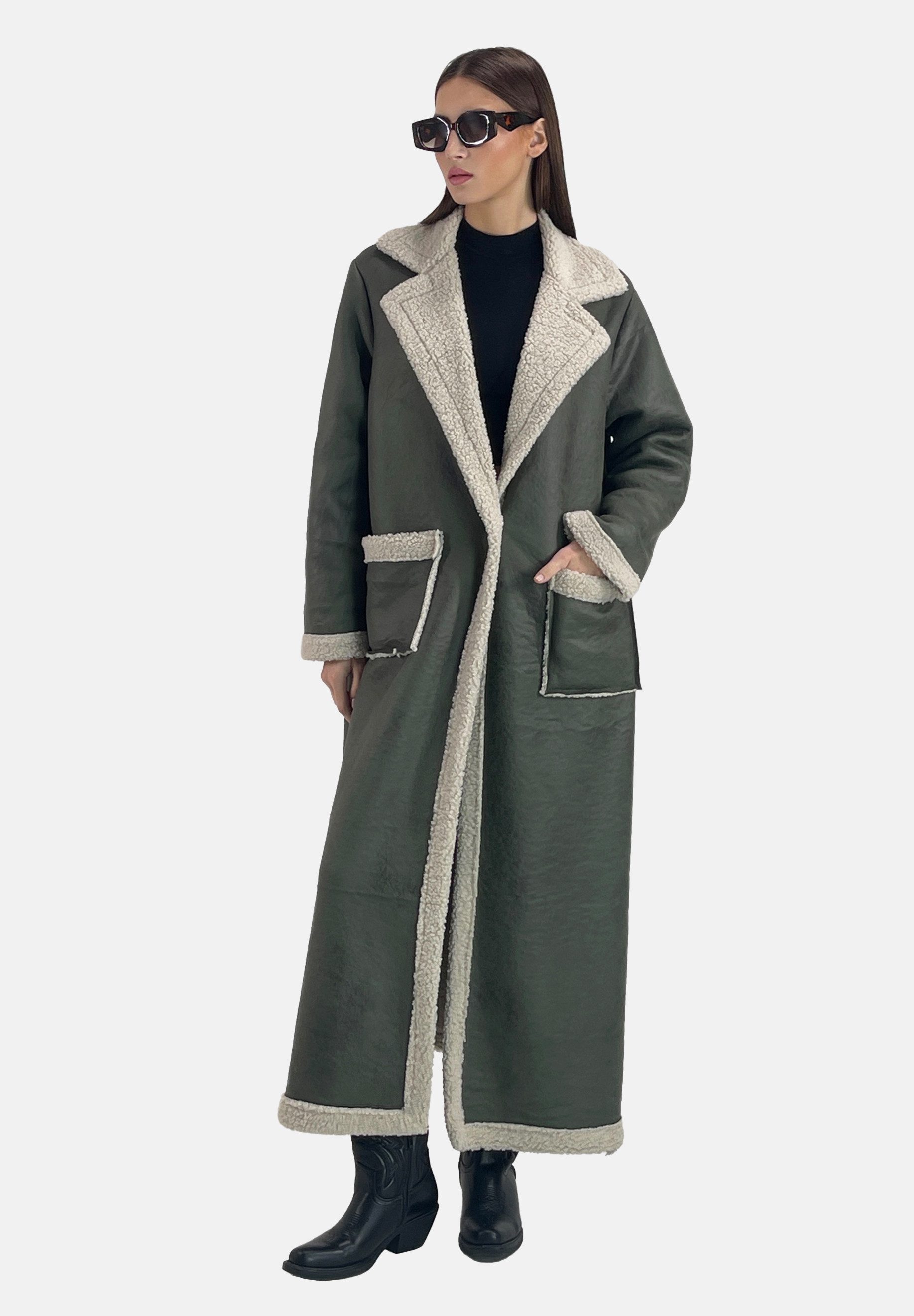 Elara Lederimitatmantel Elara Damen Kunstfellmantel (1-tlg) günstig online kaufen