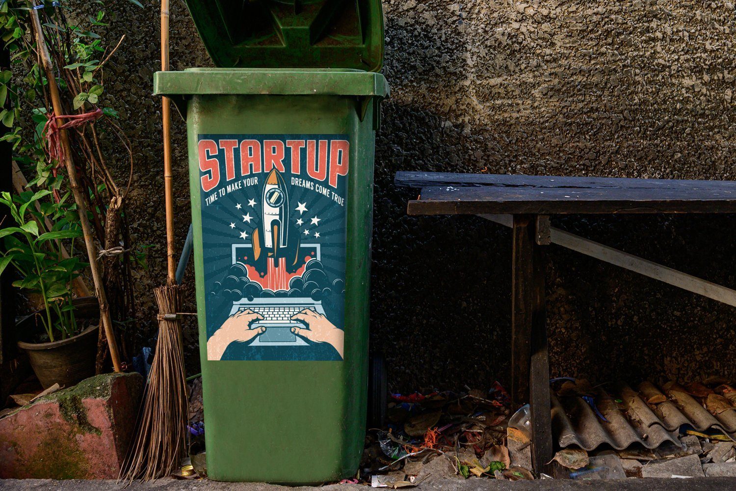 MuchoWow Wandsticker Vintage - - Sticker, Abfalbehälter Container, wahr Rocket (1 - Mülleimer-aufkleber, Träume Mülltonne, Startup, Laptop Quotes Zeit, St), - deine