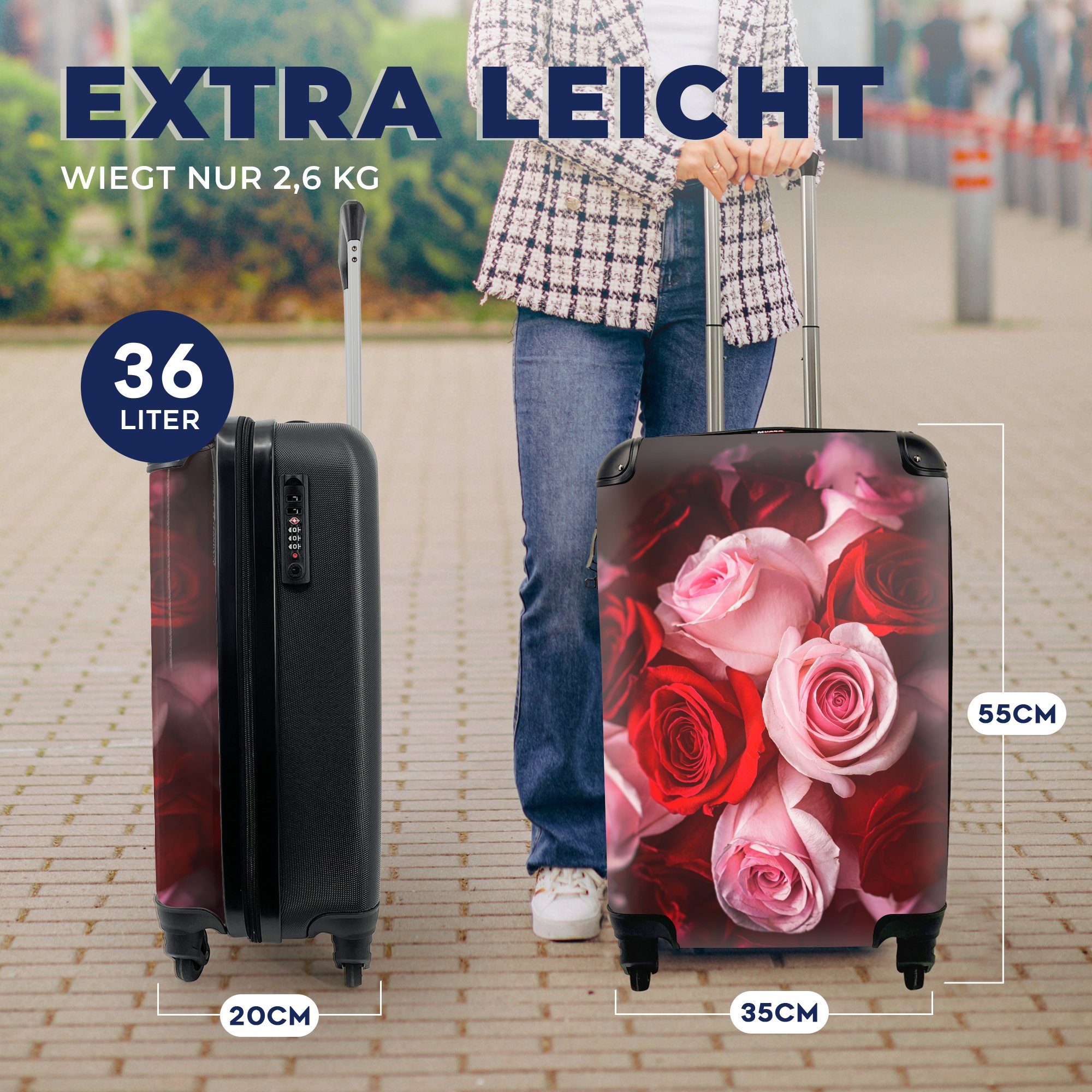 Reisetasche für roten mit Ferien, Trolley, Handgepäck Rosen, und Straußes aus MuchoWow Nahaufnahme Handgepäckkoffer Rollen, rollen, 4 rosa eines Reisekoffer