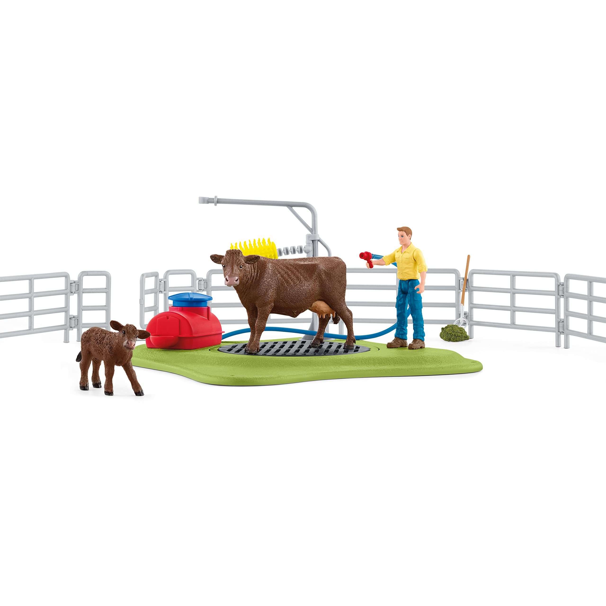 Schleich® Tierfigur Farm World Kuh Waschstation 42529, handbemalte Schleich Spielset