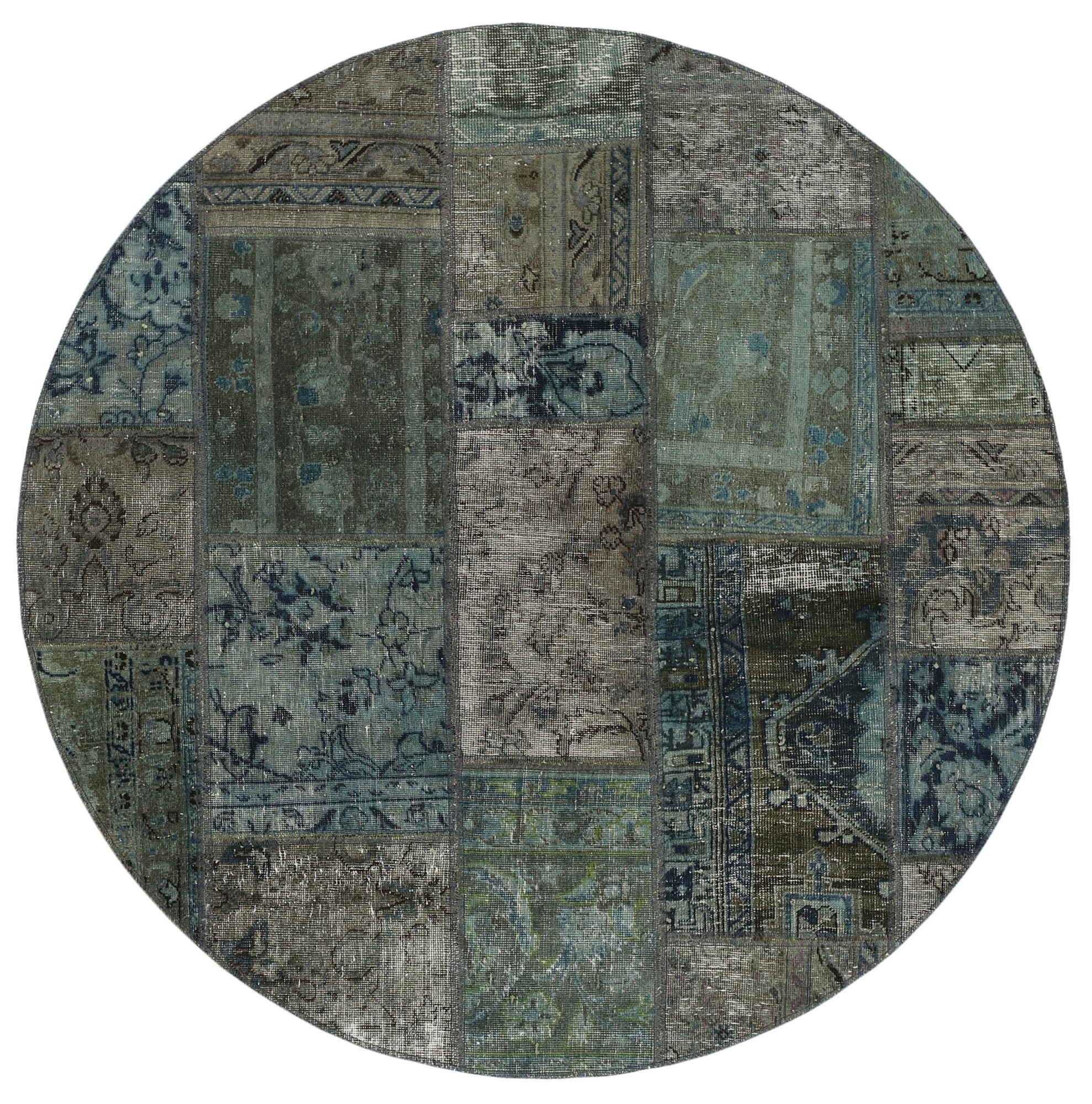 Wohnando Teppich MY-RUG Vintage Patch Work Floral & Ornamentiert 150x150cm, Rund, Höhe: 10 mm, Handgeknüpfter Teppich,Handgesponnene Wolle, mit Naturfarben gegärbt