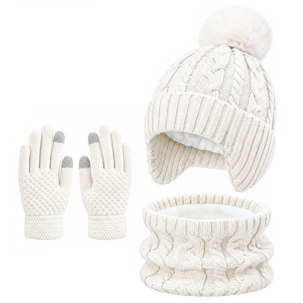 Zaewry Mütze & Schal Kinder-Strickmütze, Handschuhe und Schlauchschal Set geeignet für Kinder ab 3 Jahren