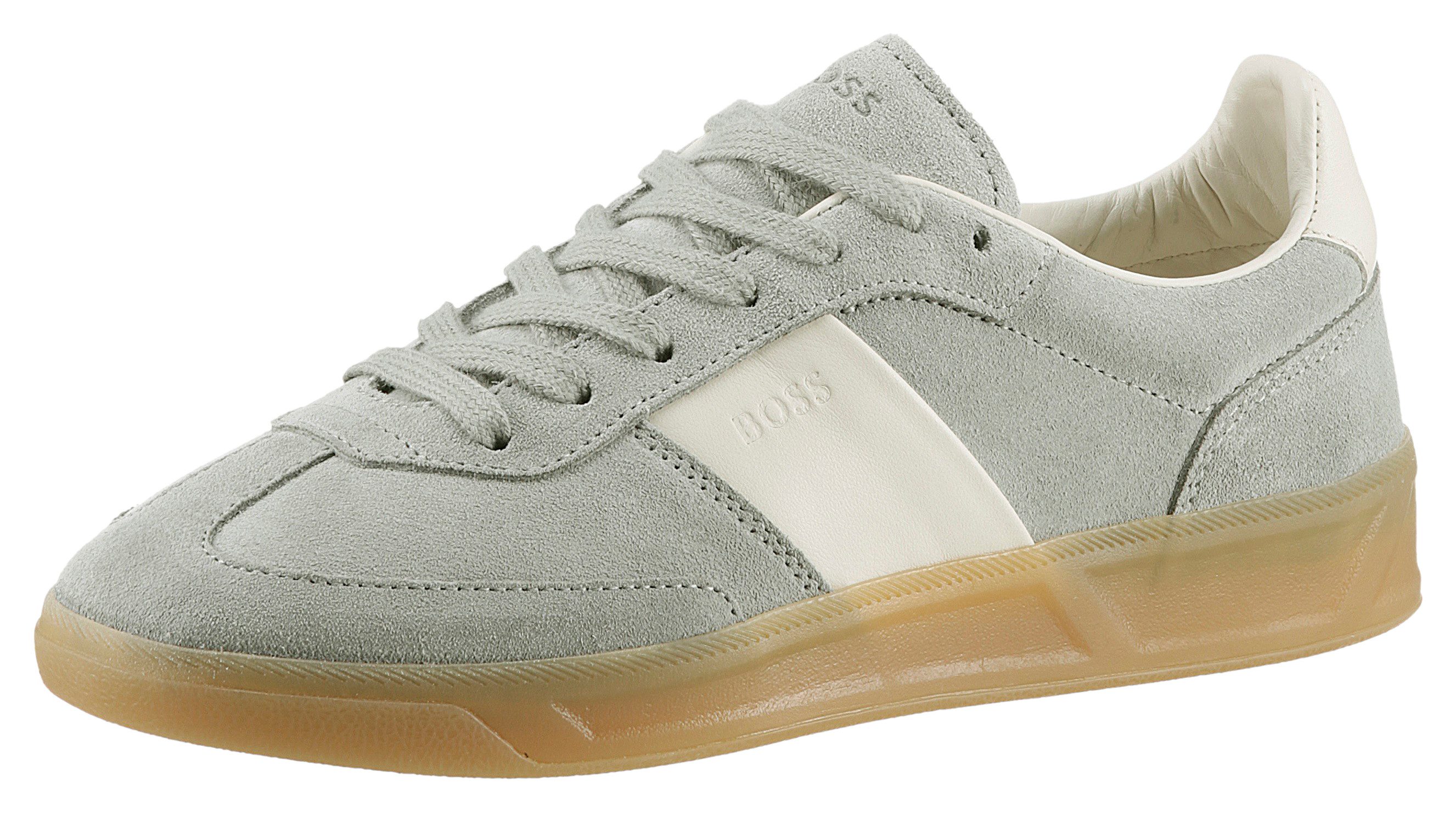 BOSS Brenta Tenn Sneaker, Freizeitschuh, Halbschuh, Schnürschuh mit honigfarbener Laufsohle