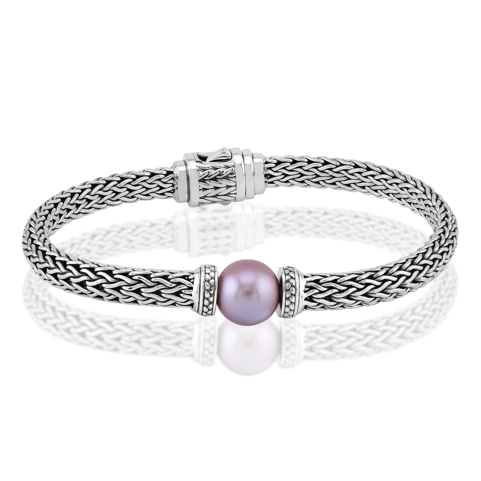 Cavill Perlenarmband Cavill Silberarmband 925 Sterling, purpurfarbene Ming-Perle, 20,5 cm (1-tlg)