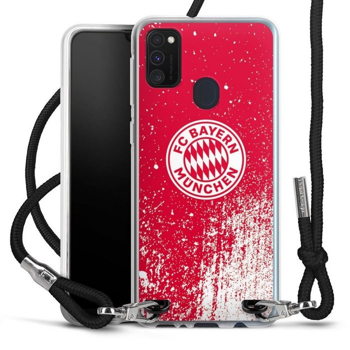 DeinDesign Handyhülle FC Bayern München Offizielles Lizenzprodukt FCB Splatter Rot - FCB Samsung Galaxy M30s Handykette Hülle mit Band Case zum Umhängen