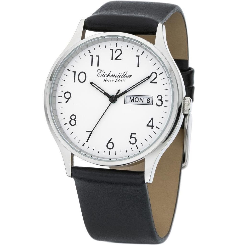 Quarzuhr Herrenuhr – Armbanduhr mit weißem Zifferblatt und Lederband, 3053-01