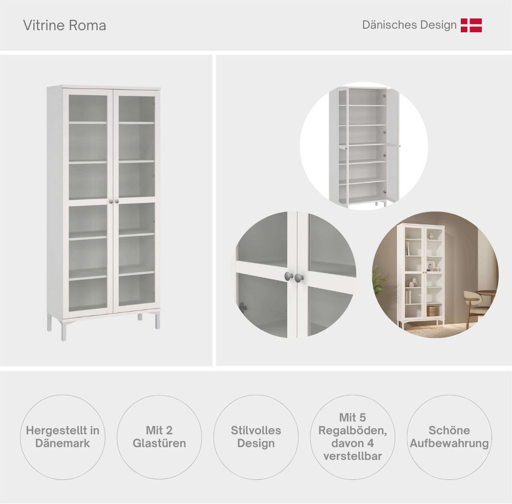 INOSIGN Vitrine Roma Vitrinenschrank, Standvitrine, Glasvitrine, Stauraum, modern 2 Glastüren, Praktisch, Runde Griffe, Höhe 200 cm, 6 Fächer, B: 89 cm