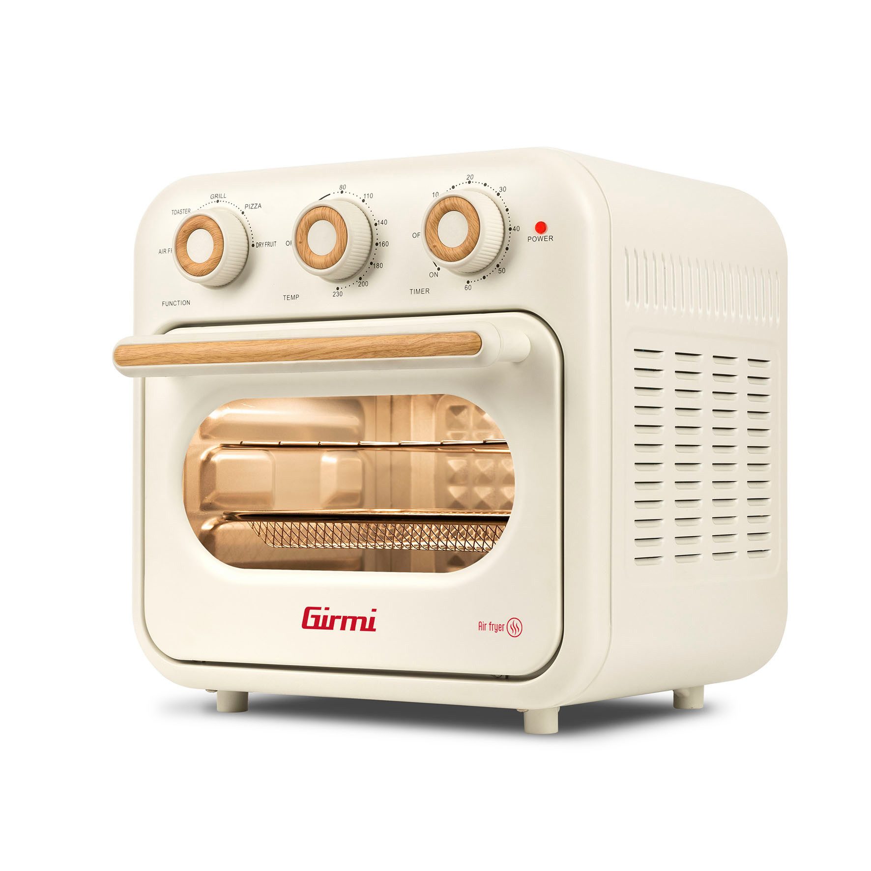 Girmi Heißluftfritteuse & Multifunktionsofen FG2801 Ecofrit 14L FG28, Maxi-Lüfter, bis 230 °C, 1400 W, 5 Programme, Innenbeleuchtung, Rezeptbuch, Zubehör