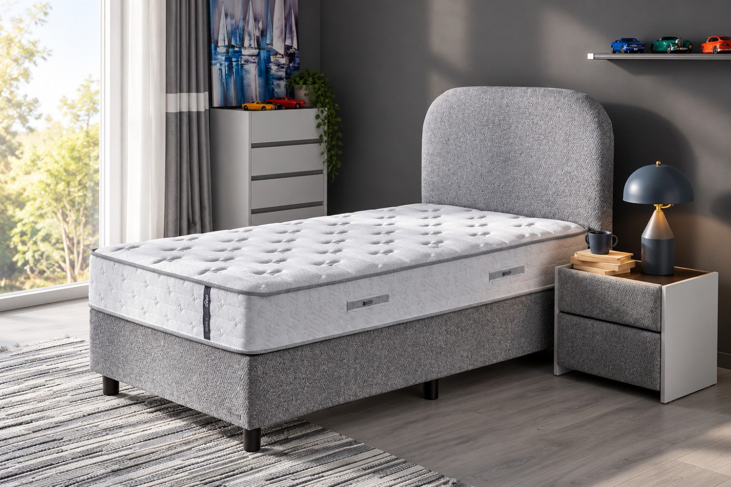 BAMBI YATAK Kinderbett mit Matratze, Boxspringbett, Jungenbett, Mädchenbett, opt. Nachttisch (90x200 cm Bett, Matratze & Hydraulischem …