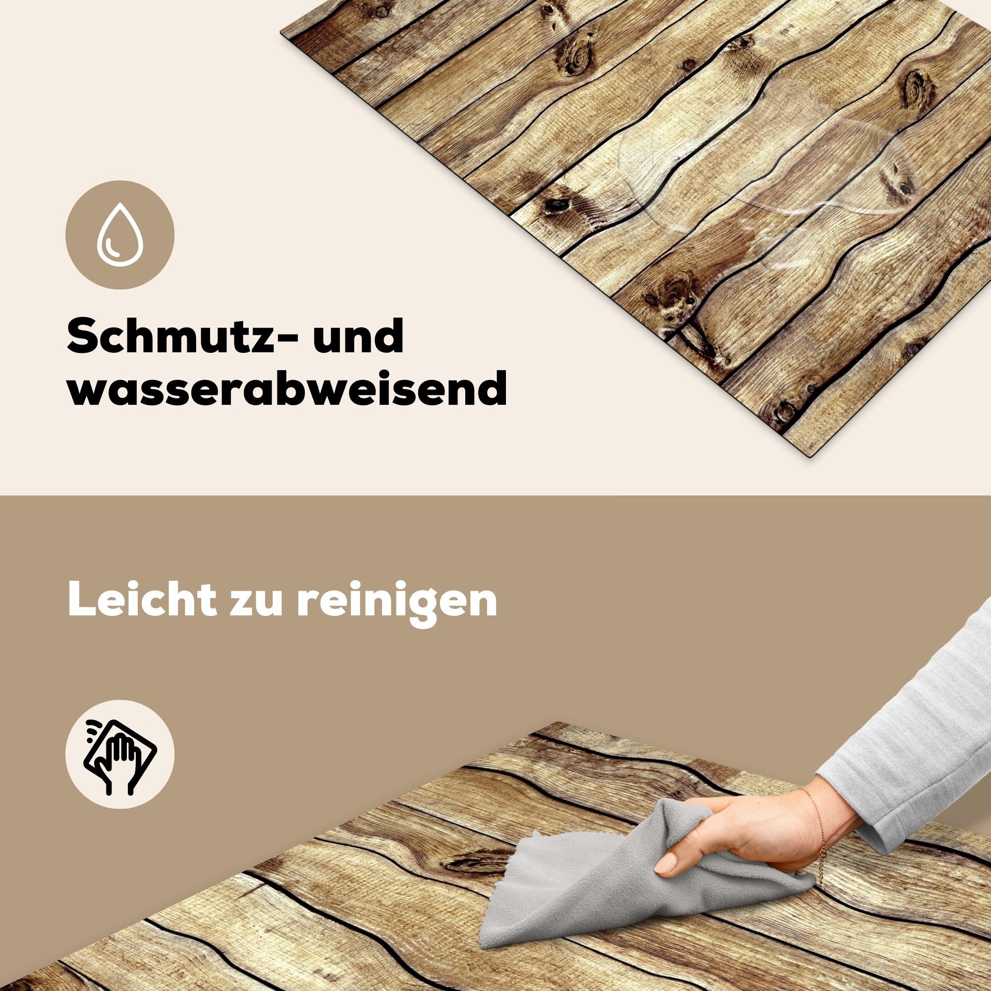 81x52 - Herdblende-/Abdeckplatte Schutz tlg), MuchoWow Vinyl, Induktionskochfeld Holz für küche, - Rustikal, (1 Ceranfeldabdeckung die Regale cm,