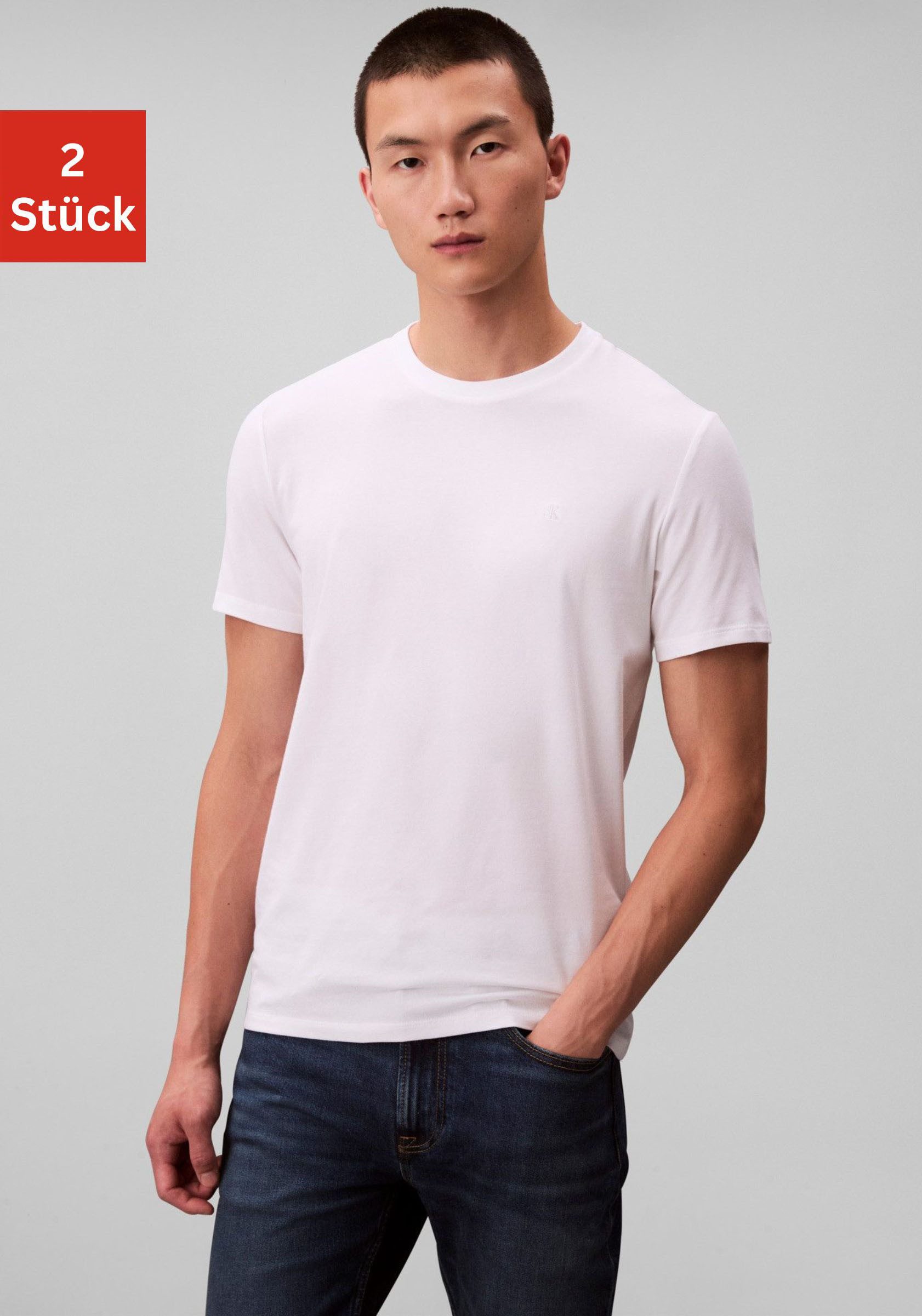 Calvin Klein T-Shirt 2 Pack SS STRETCH COTTON SLIM TEE (Packung, 2-tlg) Rundhalsausschnitt, slim fit
