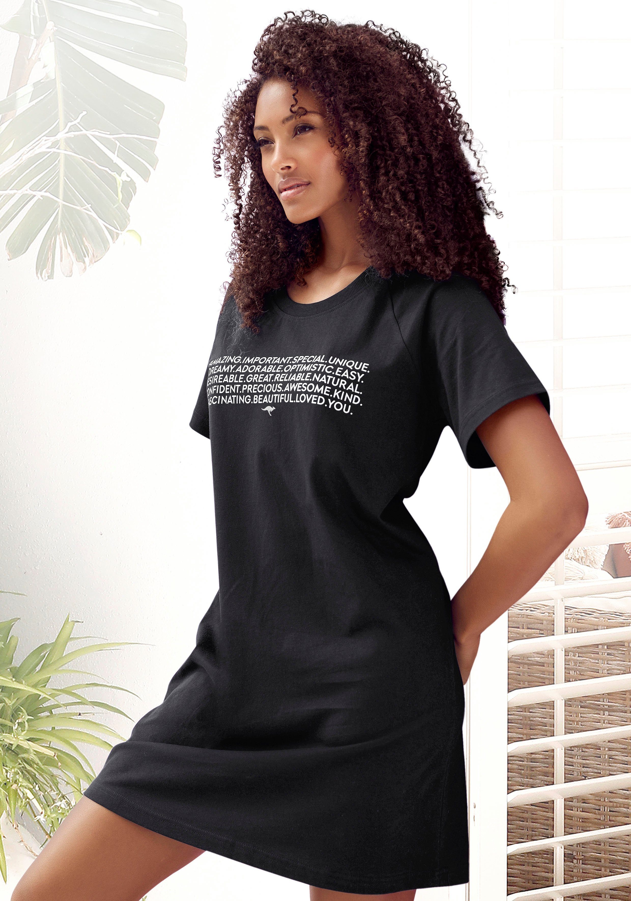 [Billiger Verkauf beginnt] KangaROOS Bigshirt schwarz Slogan-Frontdruck mit