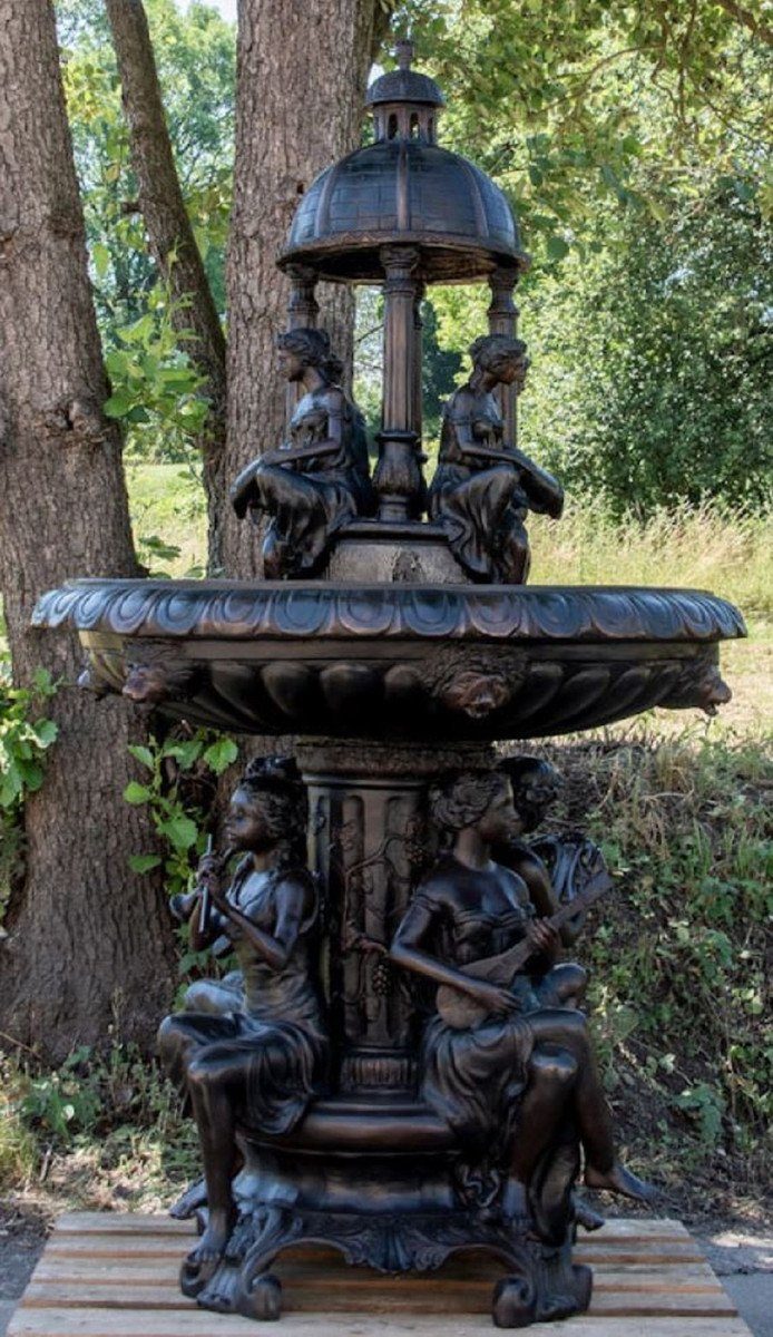 Casa Padrino Gartenbrunnen Luxus Jugendstil Bronze Springbrunnen Ø 130 x H. 226 cm - Prunkvoller Gartenbrunnen - Gartendeko Brunnen - Barock & Jugendstil Garten Deko Accessoires