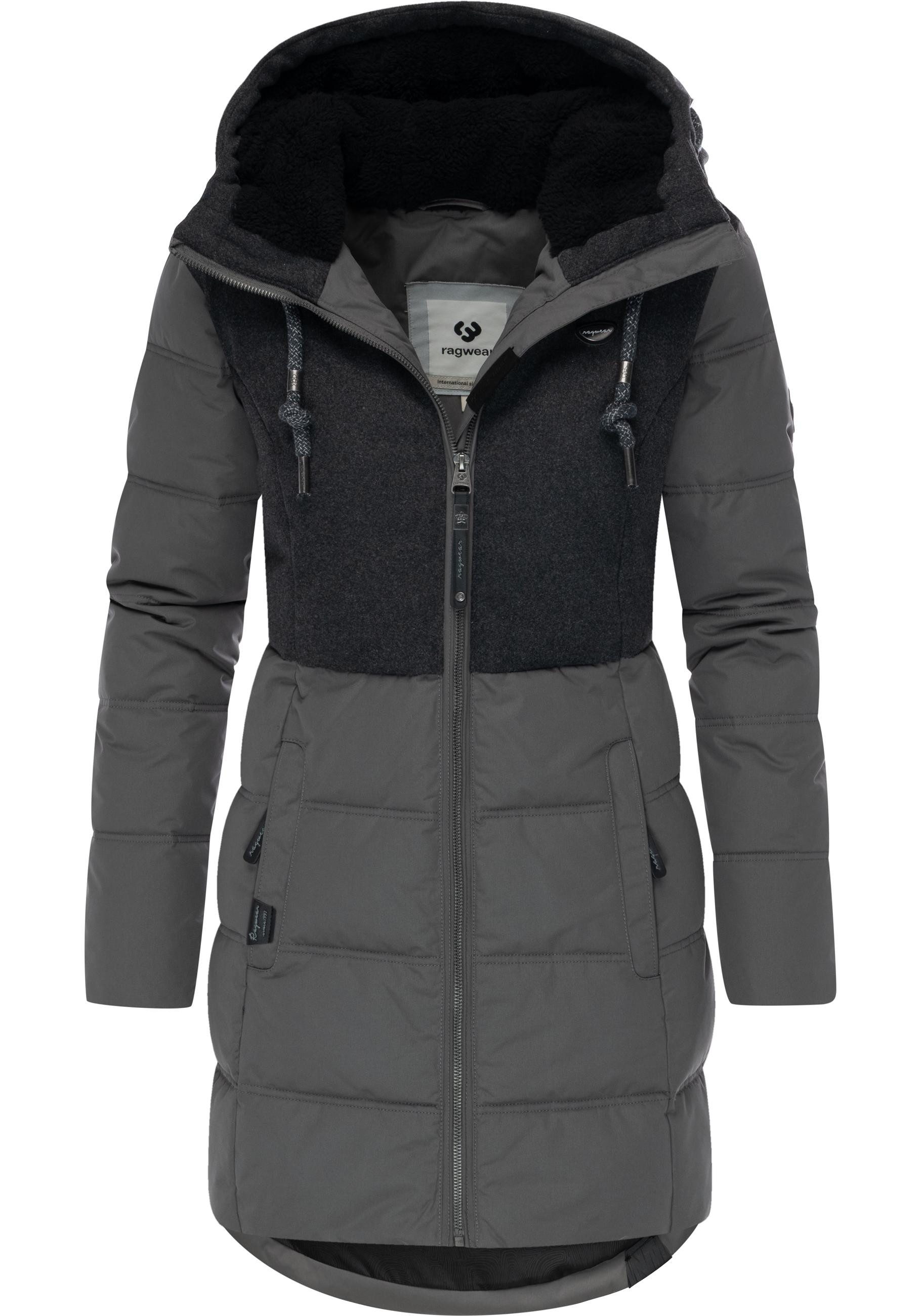 Ragwear Winterjacke Ashani Block Intl. stylischer Winterparka mit gefütterter Kapuze
